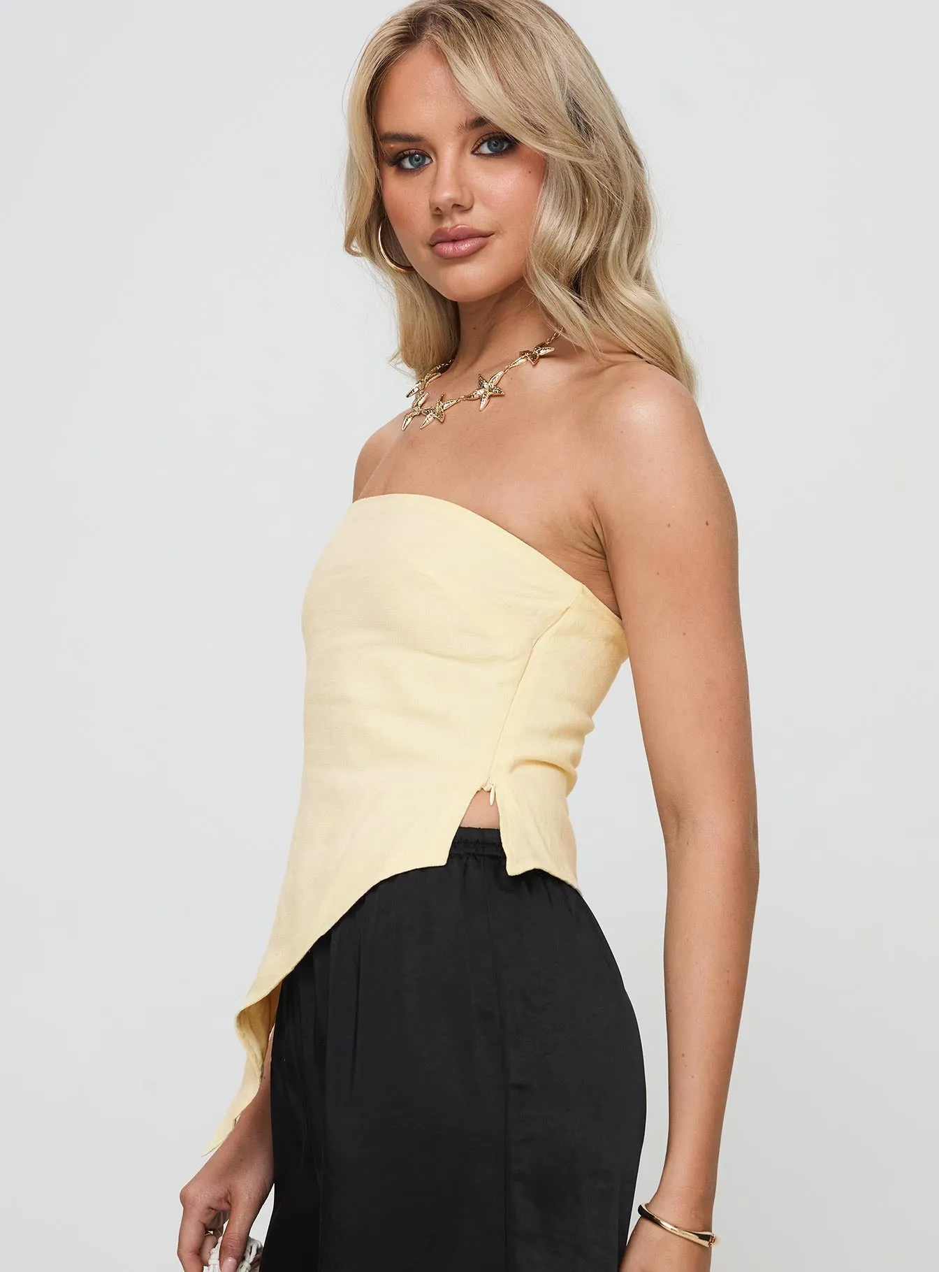 Birdie Asymmetric Linen Blend Top Lemon Ultrasoft Inner Lining