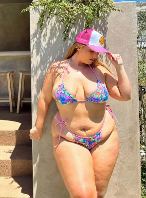 Durable Stitching Double Layer Lining Jenner Tie Side Ruched Bikini Bottoms Multi Tropical Curve