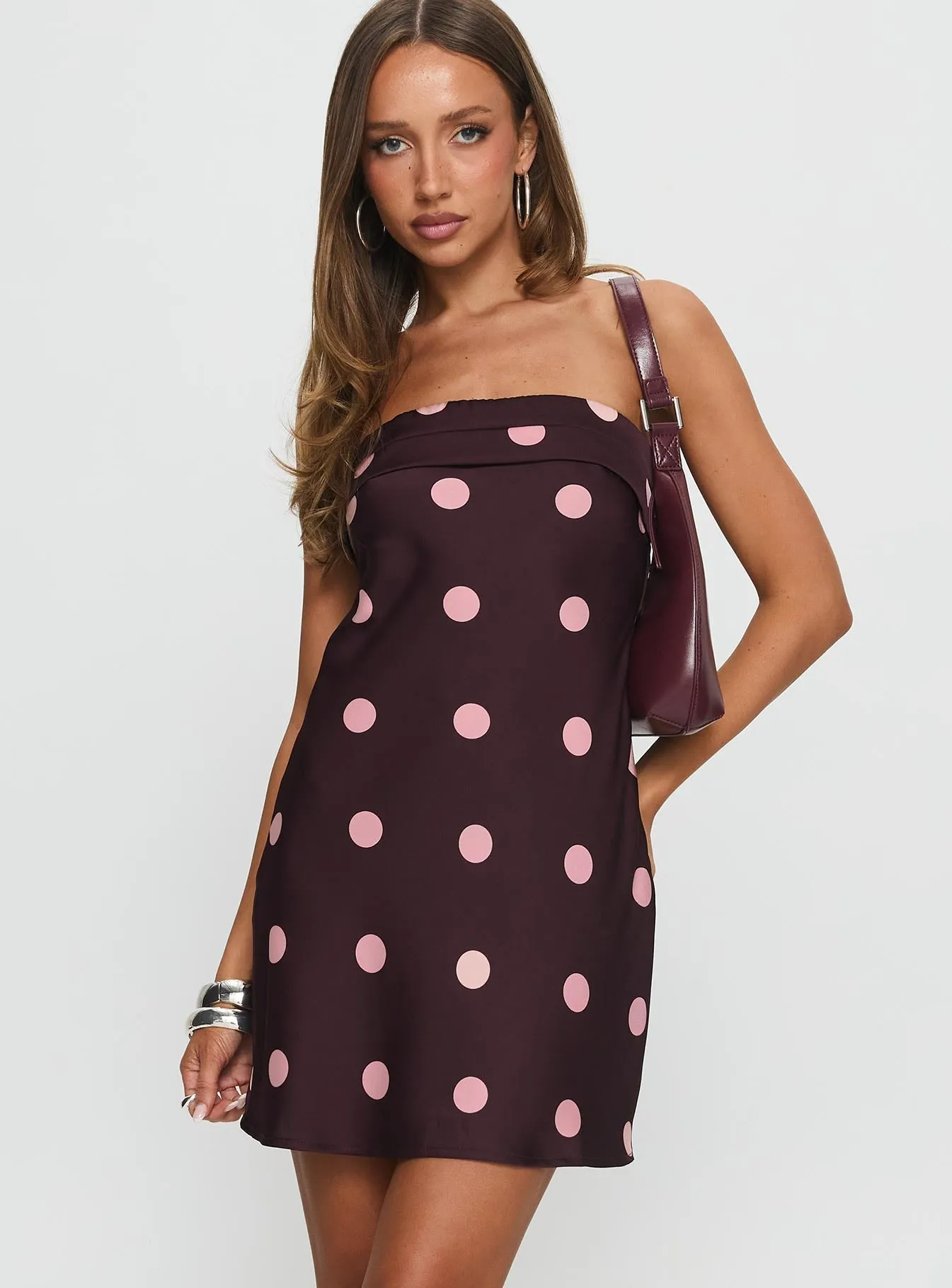 Phillipa Mini Dress Plum / Pink Polka Dot Cozy Design