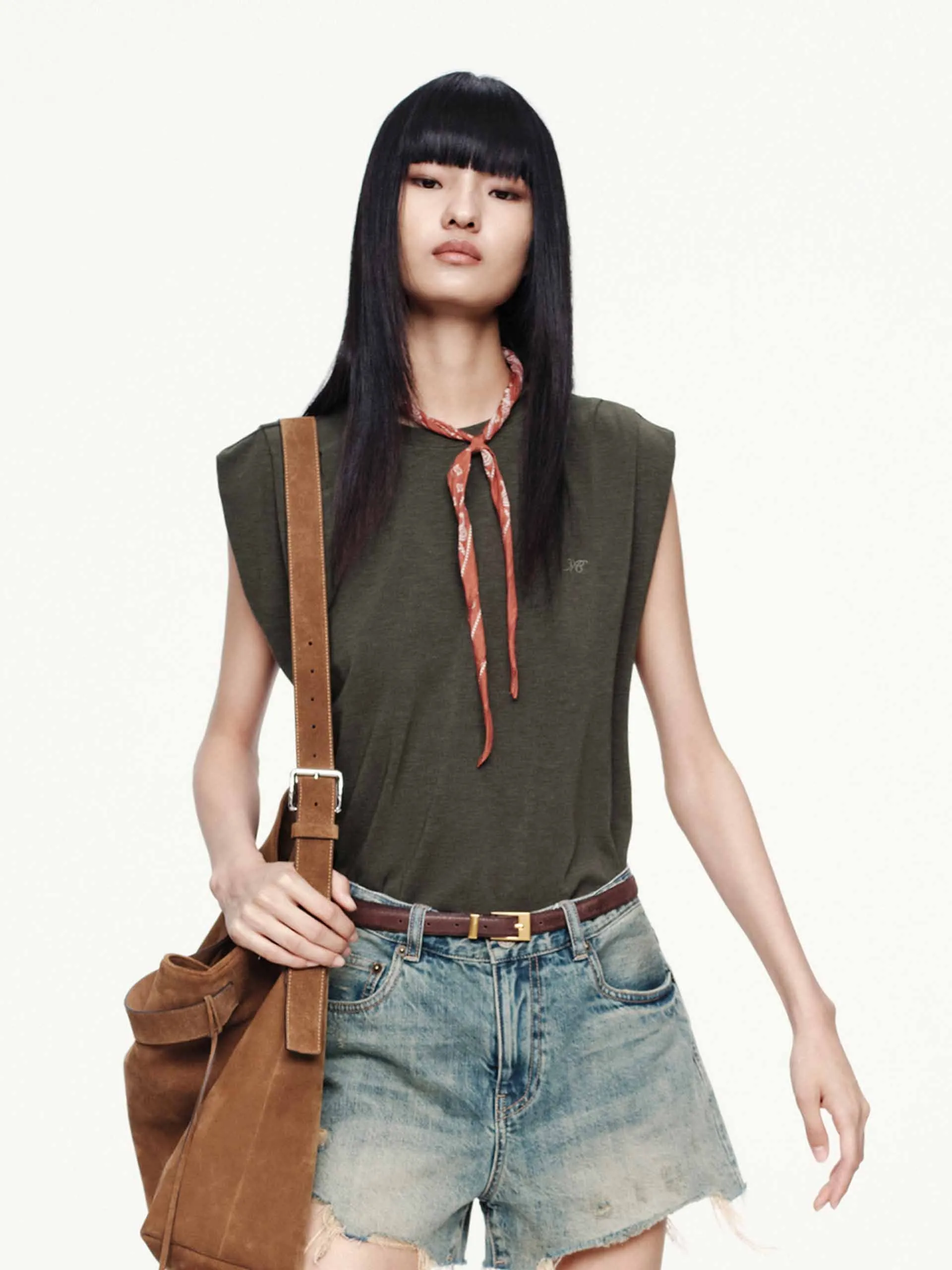 Garment Dyed Technique Light and Cozy Side Pleated Crewneck T-shirt