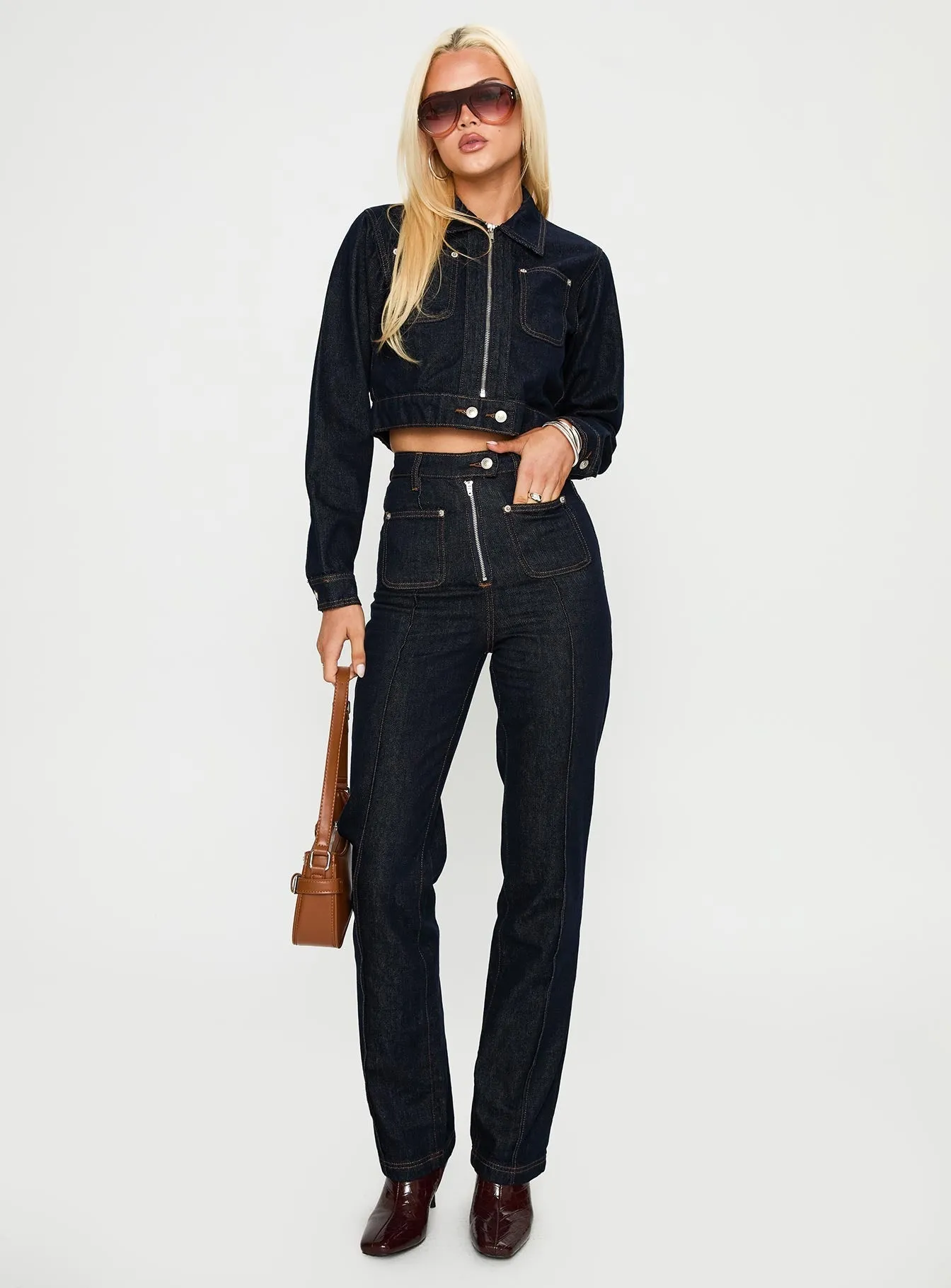 Easy Option Travel Outfit Casual Stretch Stallion High Rise Straight Leg Jeans Indigo
