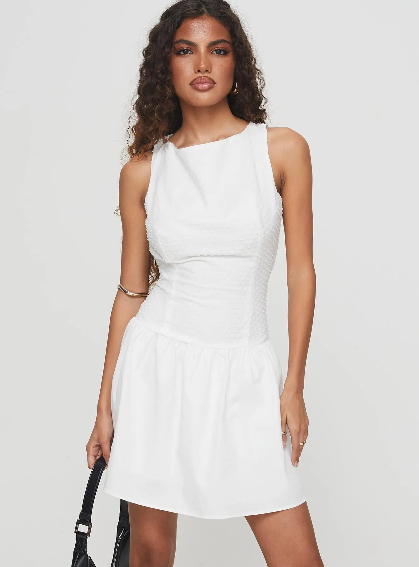 Square It Mini Dress White Chic dress for outings Floral Prints Wear