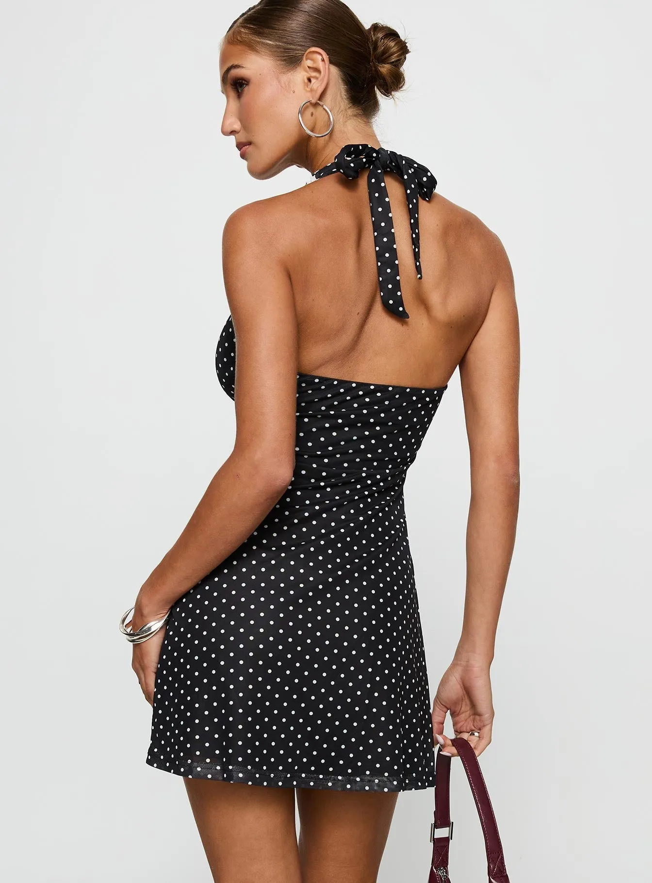 Figure Pop Black Beauty Halter Mini Dress Black / Polka
