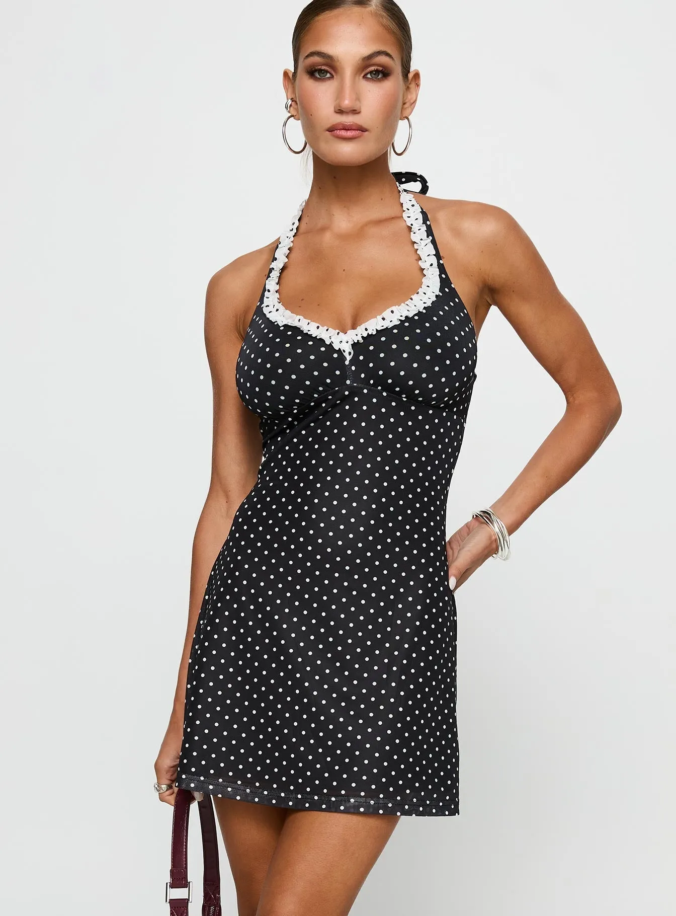 Black Beauty Halter Mini Dress Black / Polka Youth Flair Floral Wear