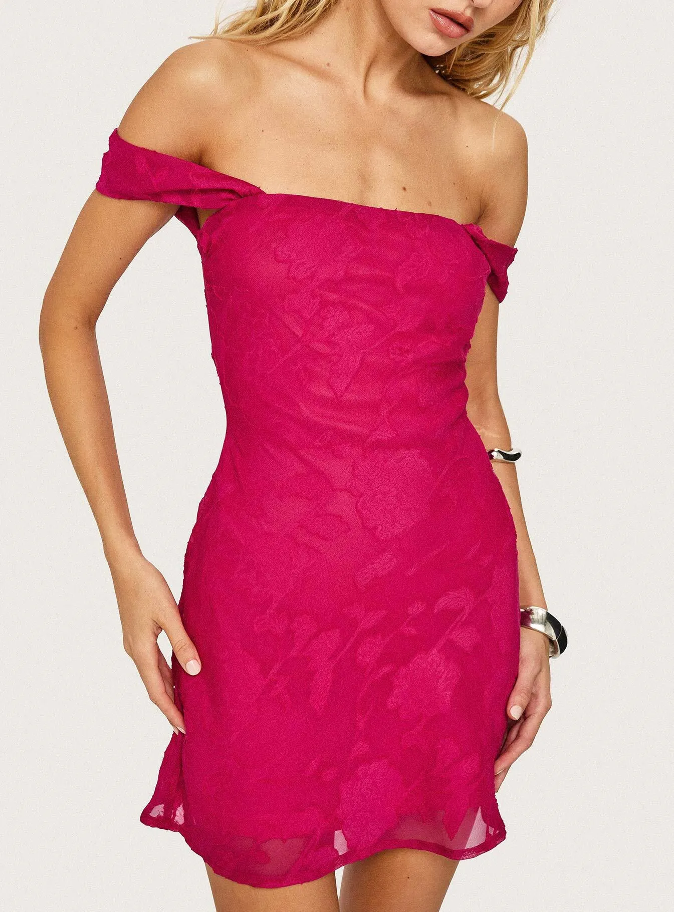 Comfort Wear Bold Ambition Off The Shoulder Mini Dress Hot Pink