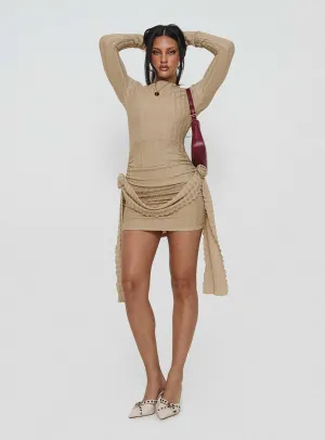 Unlined Versions Glow Sharp Glory Mini Dress Beige