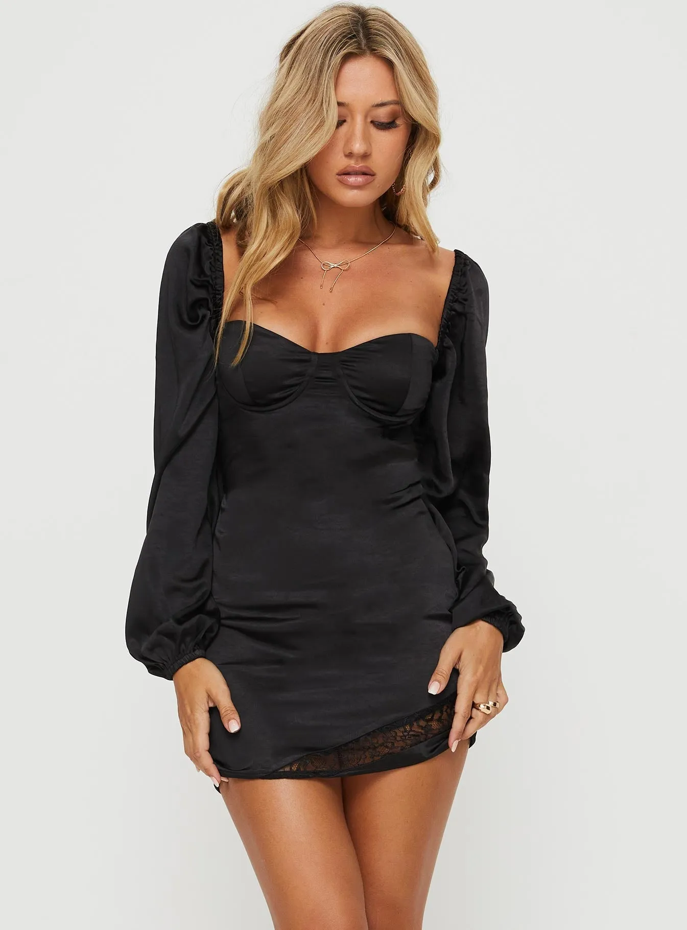 Kato Long Sleeve Mini Dress Black Easy Fashion Move Easy