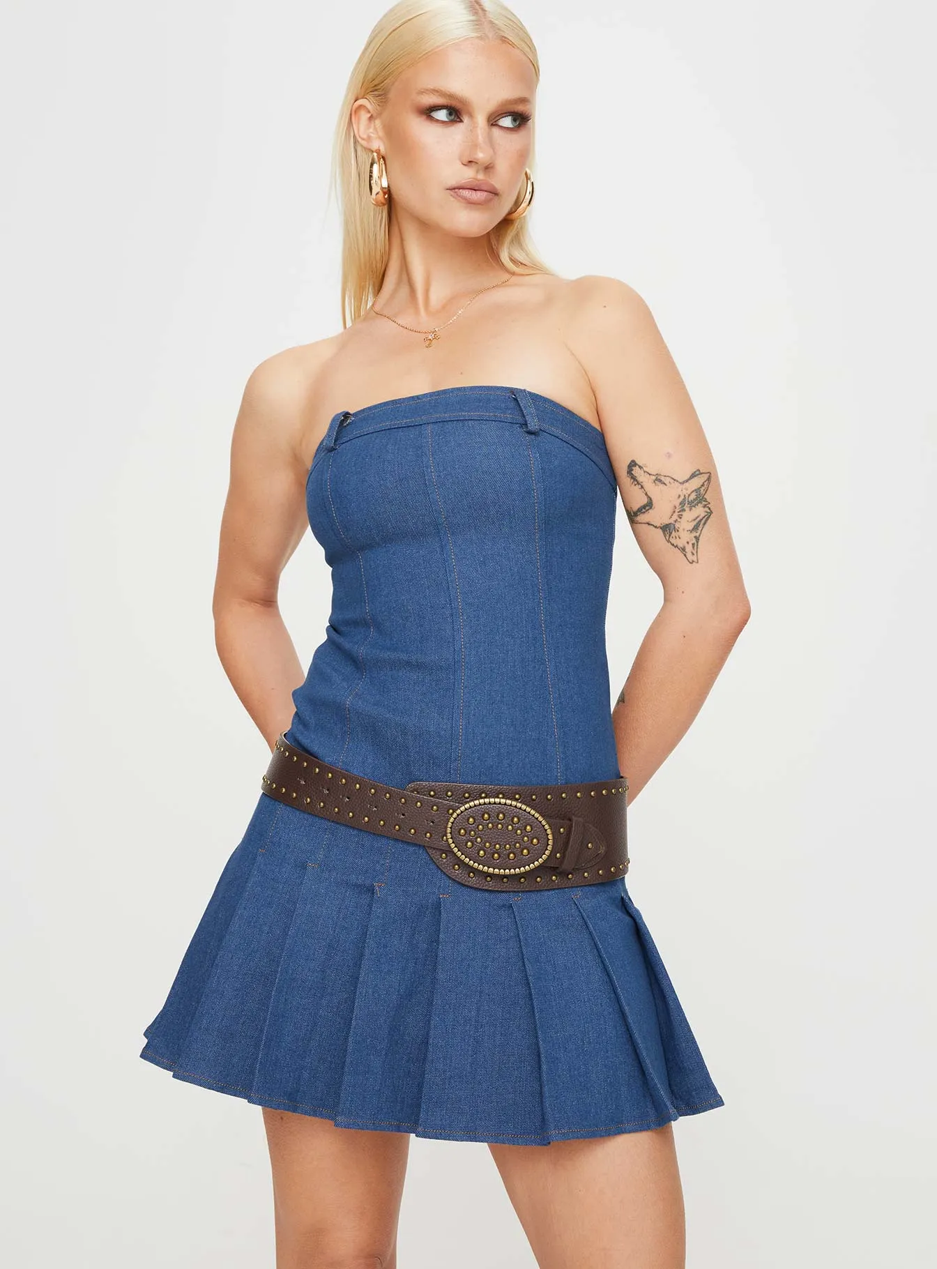Lissa Strapless Denim Mini Dress Dark Blue Bar Pop