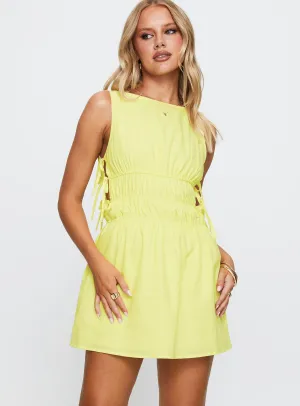 Youthful Look Palm City Shirred Mini Dress Yellow