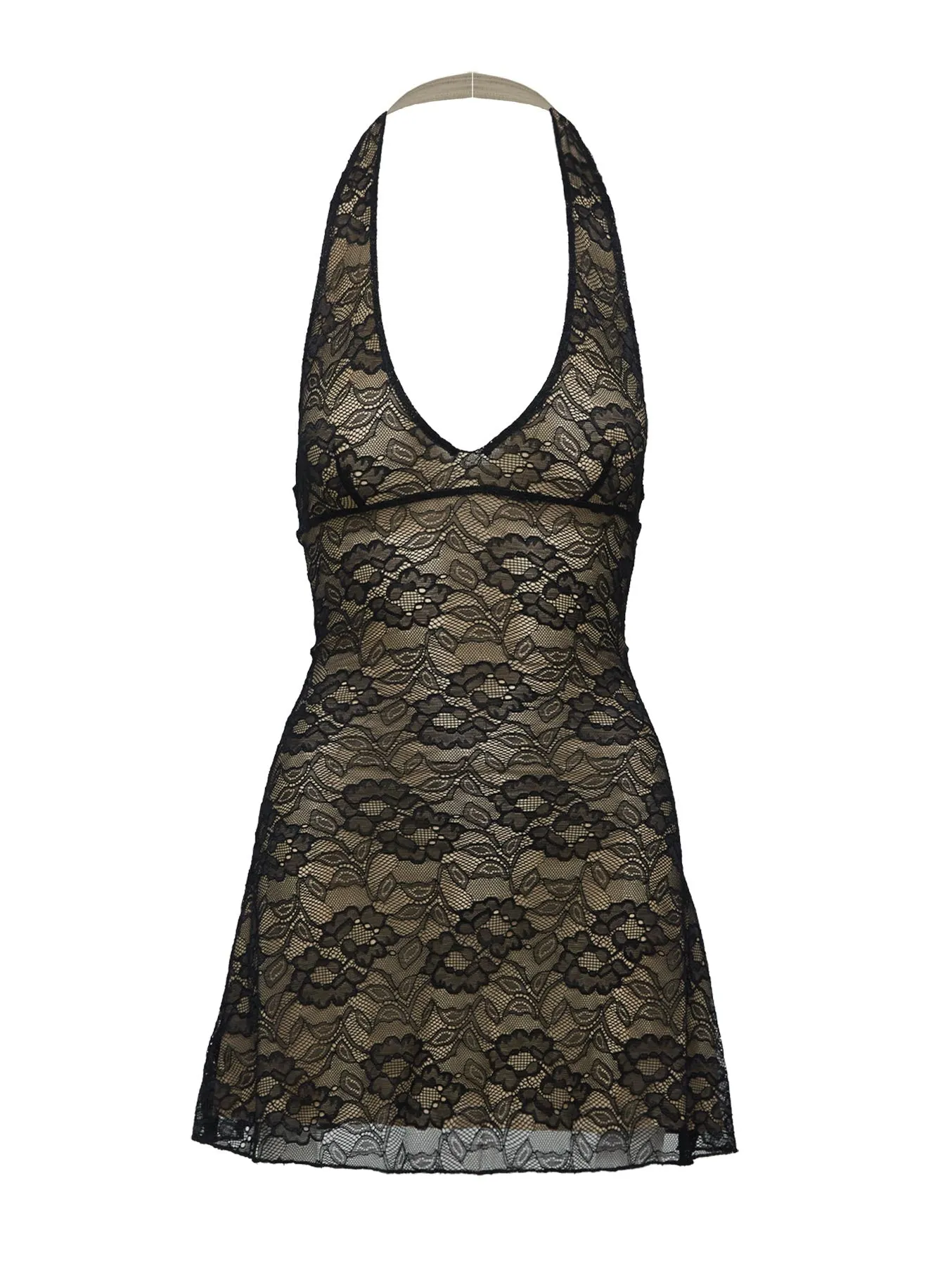 Flirty Fit Sonella Lace Halter Mini Dress Black