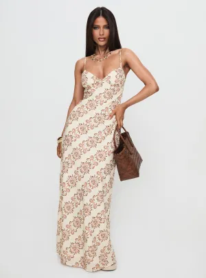 Sugar Plum Maxi Dress Beige This dress features a classic design that works well for both day and night wear garden party