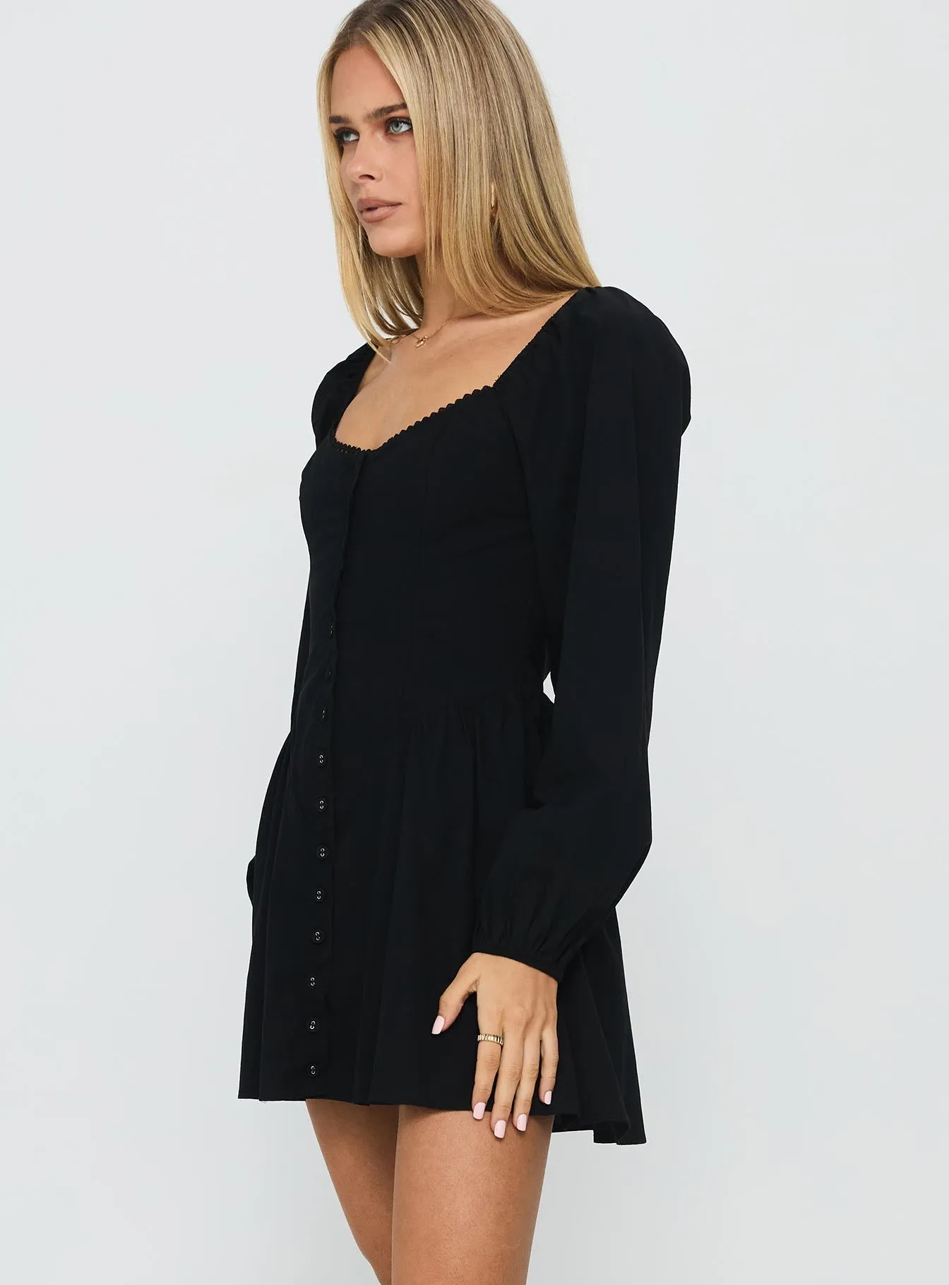 Toulouse Long Sleeve Mini Dress Black Street Pop