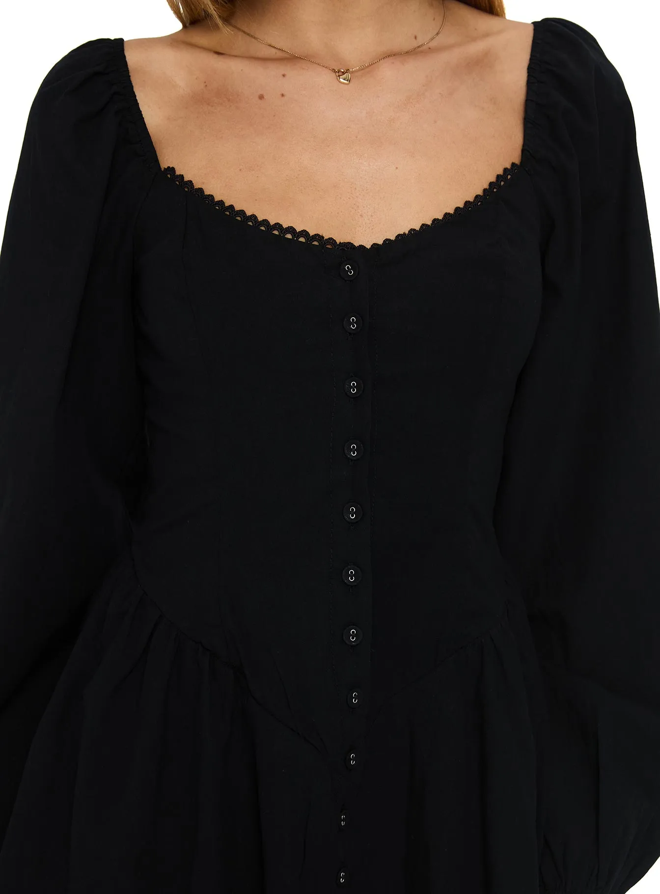 Street Ready Layered Ruffle Accent Toulouse Long Sleeve Mini Dress Black