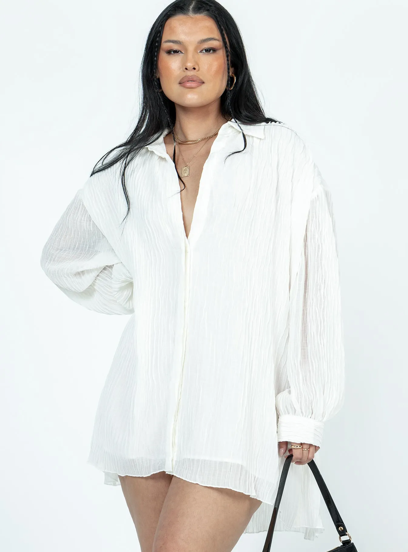 Tune In Shirt Dress White boho vibe