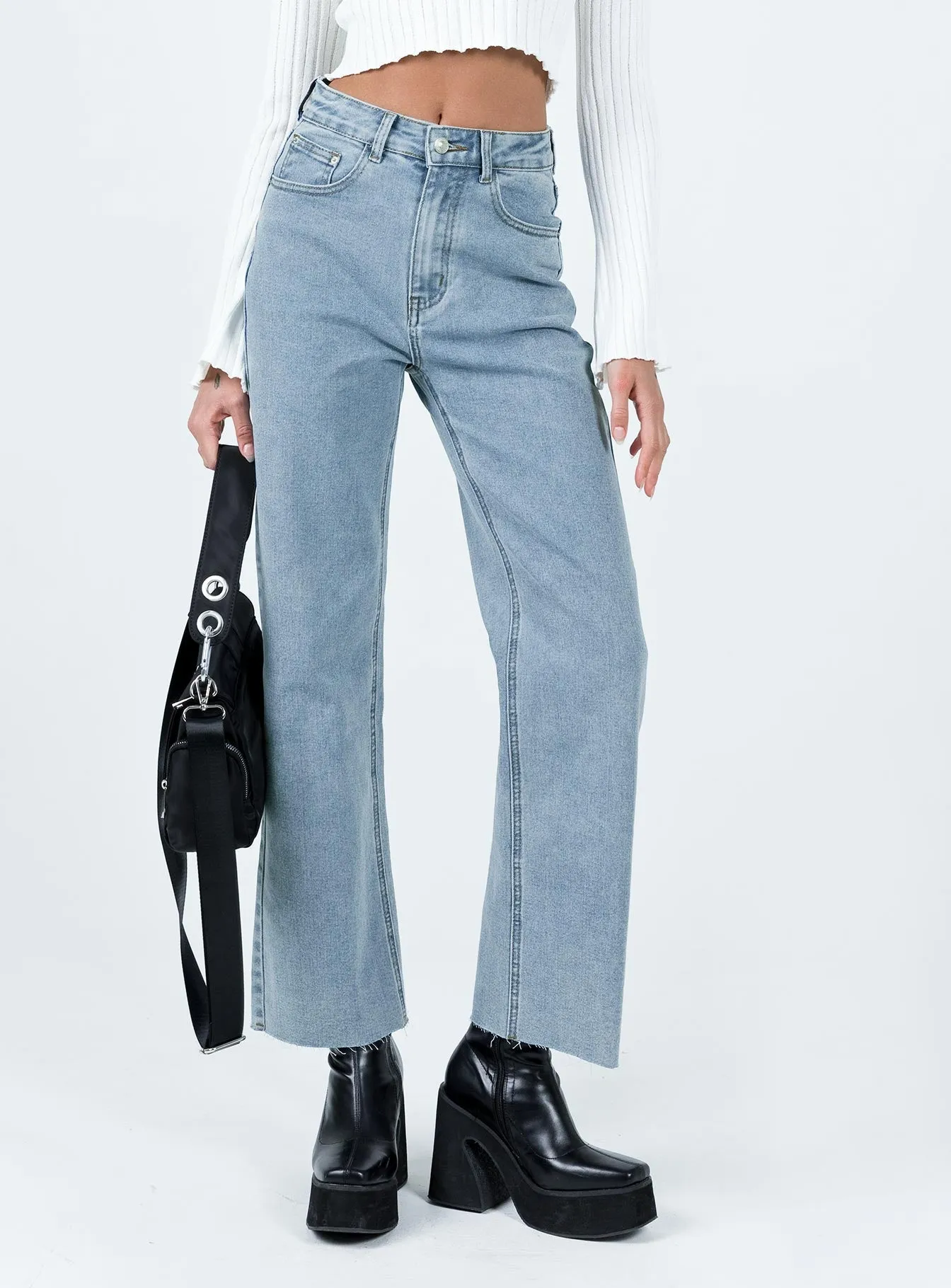 Soft Aesthetic Pyrene Straight Leg Jeans Mid Wash Denim