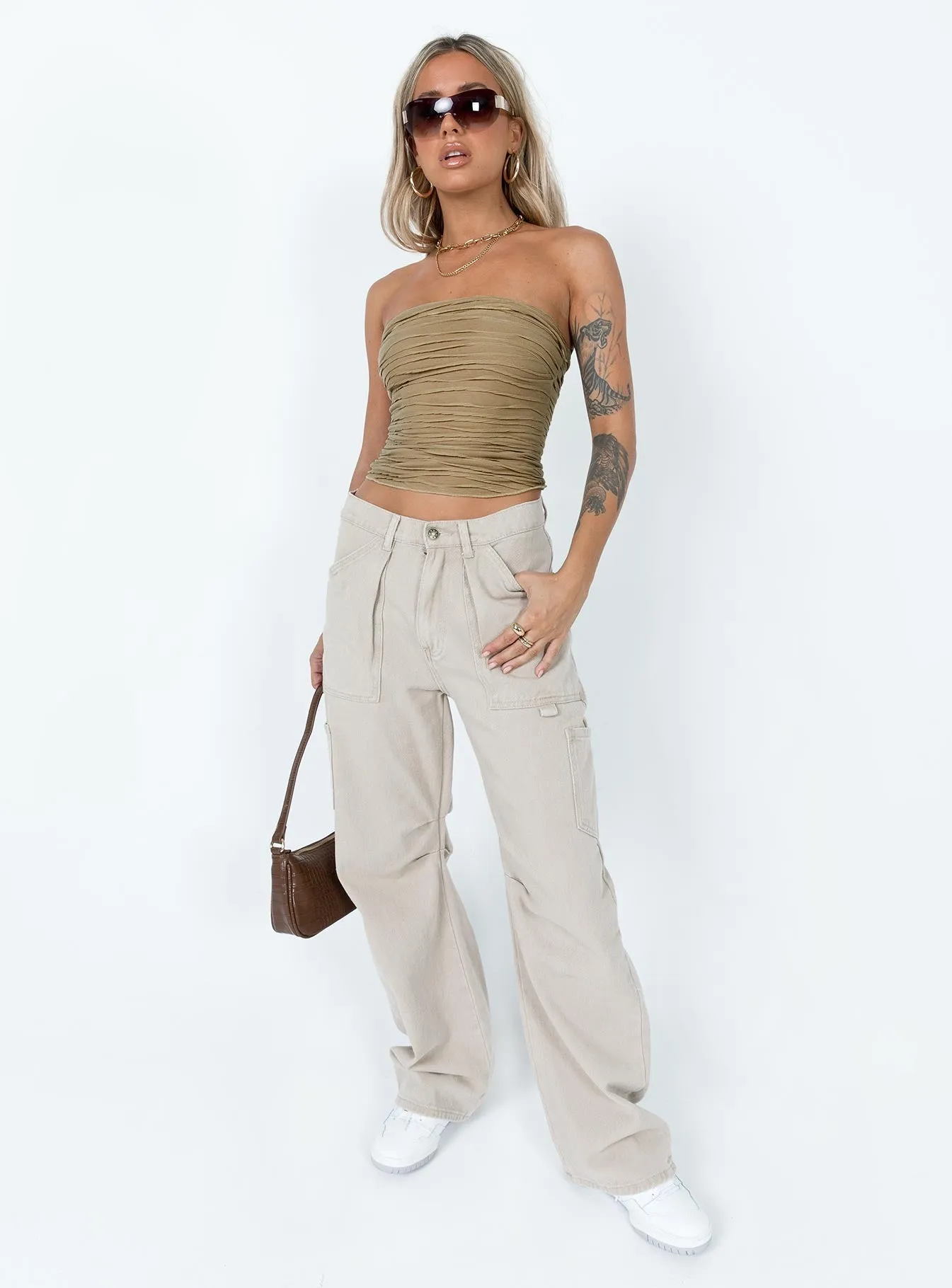 Modular Pocket Layout Relaxed Crew Neck Opening Cecile Strapless Top Mushroom