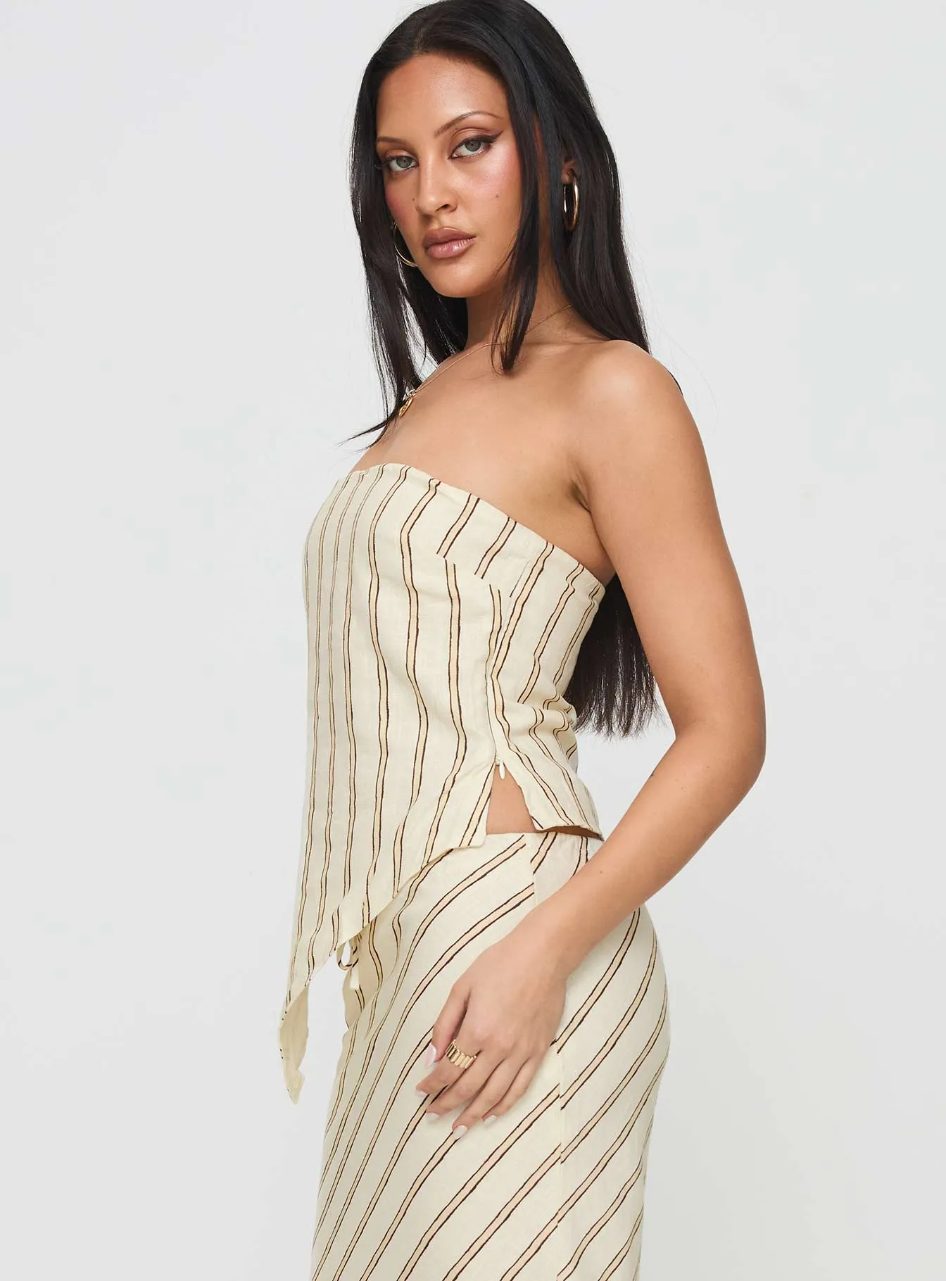FlatlockStitching Airflow Ventilation Zones Birdie Asymmetric Linen Blend Top Cream