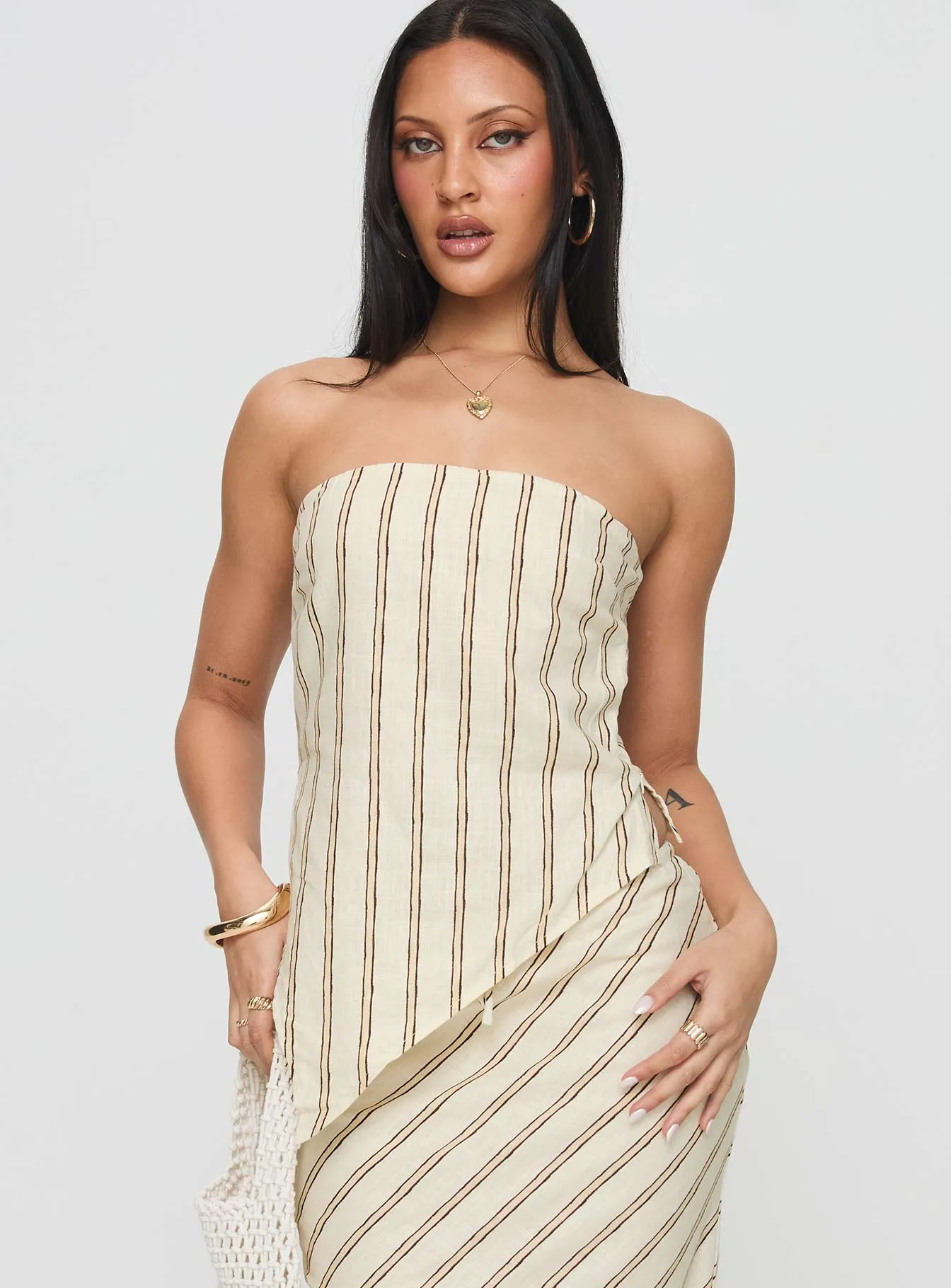 Minimalist Cuff Birdie Asymmetric Linen Blend Top Cream