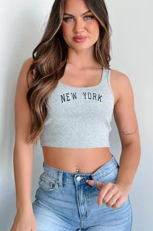 Enhanced Breathability System Long Comfort New York Dreamer Ribbed "New York" Crop Tank (Heather Grey)