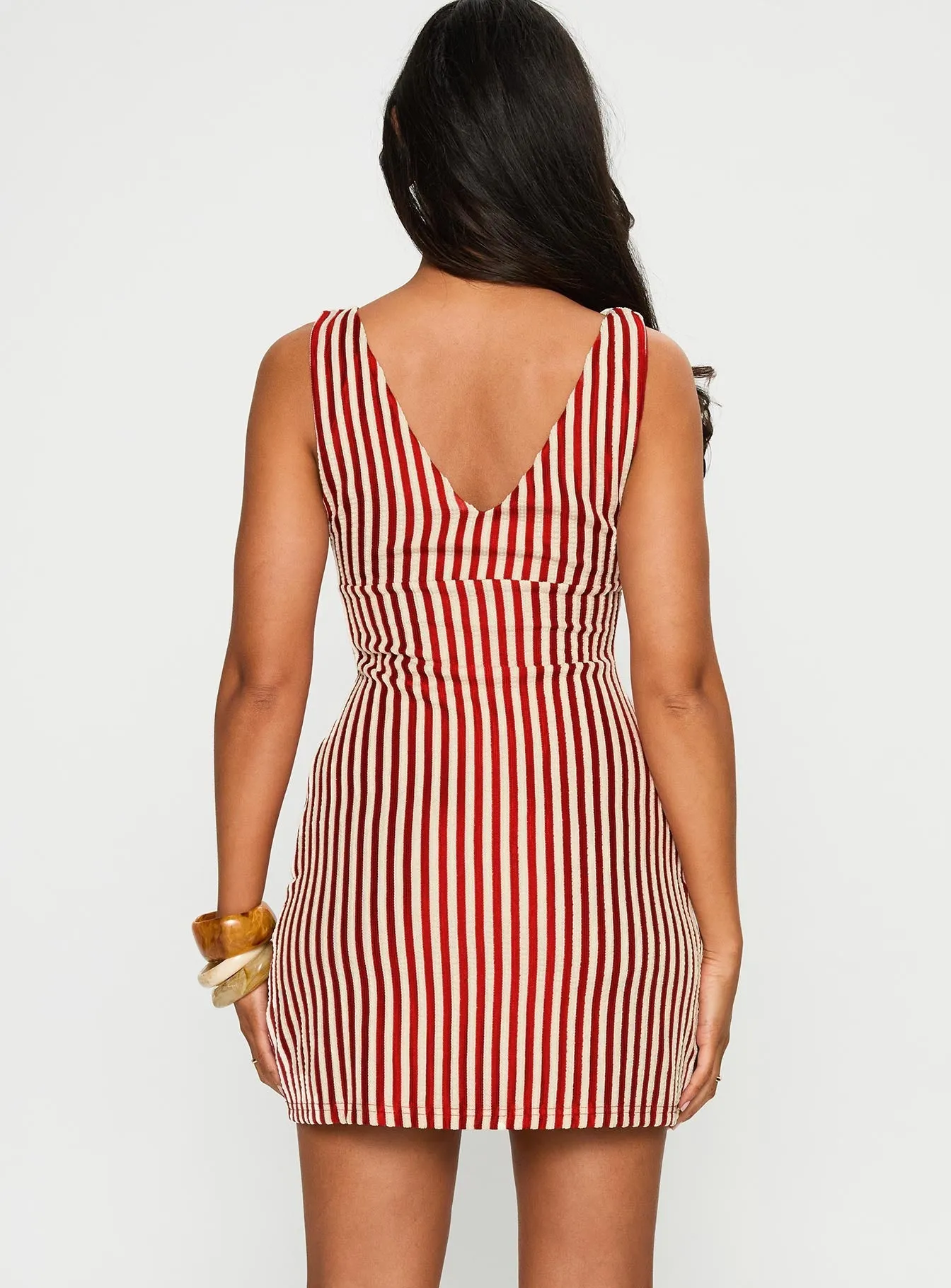 Daphney Plunge Mini Dress Red / Cream Fresh Chic