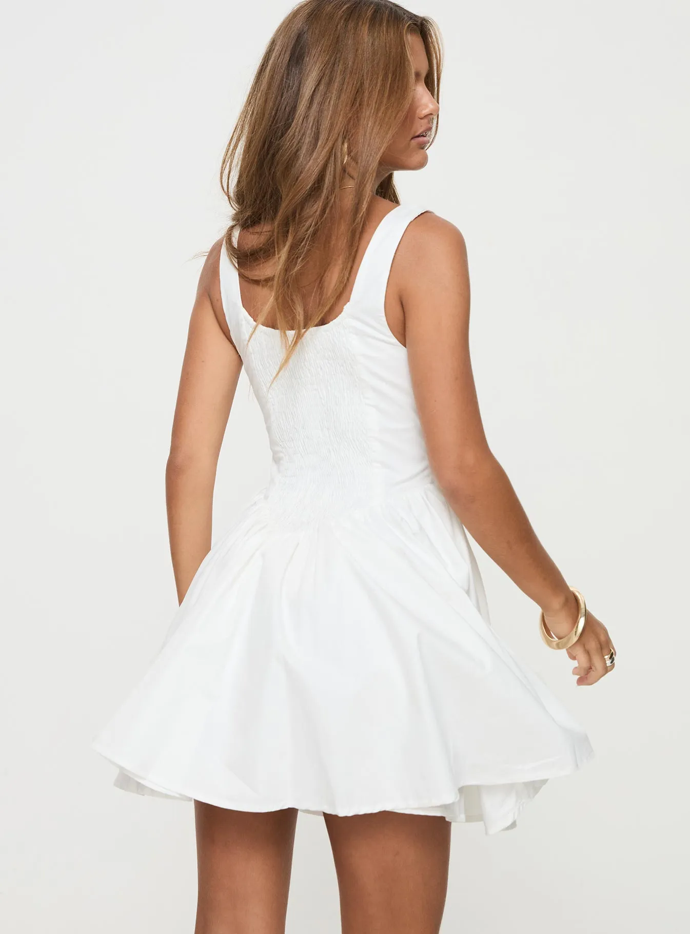 Straplie Mini Dress White Trendy Print