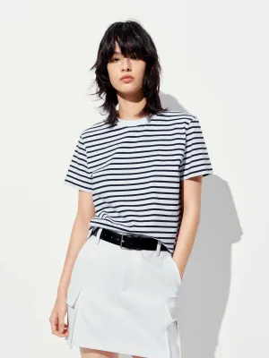 Moisture wicking Timeless Layering Striped Back Logo Cotton T-shirt
