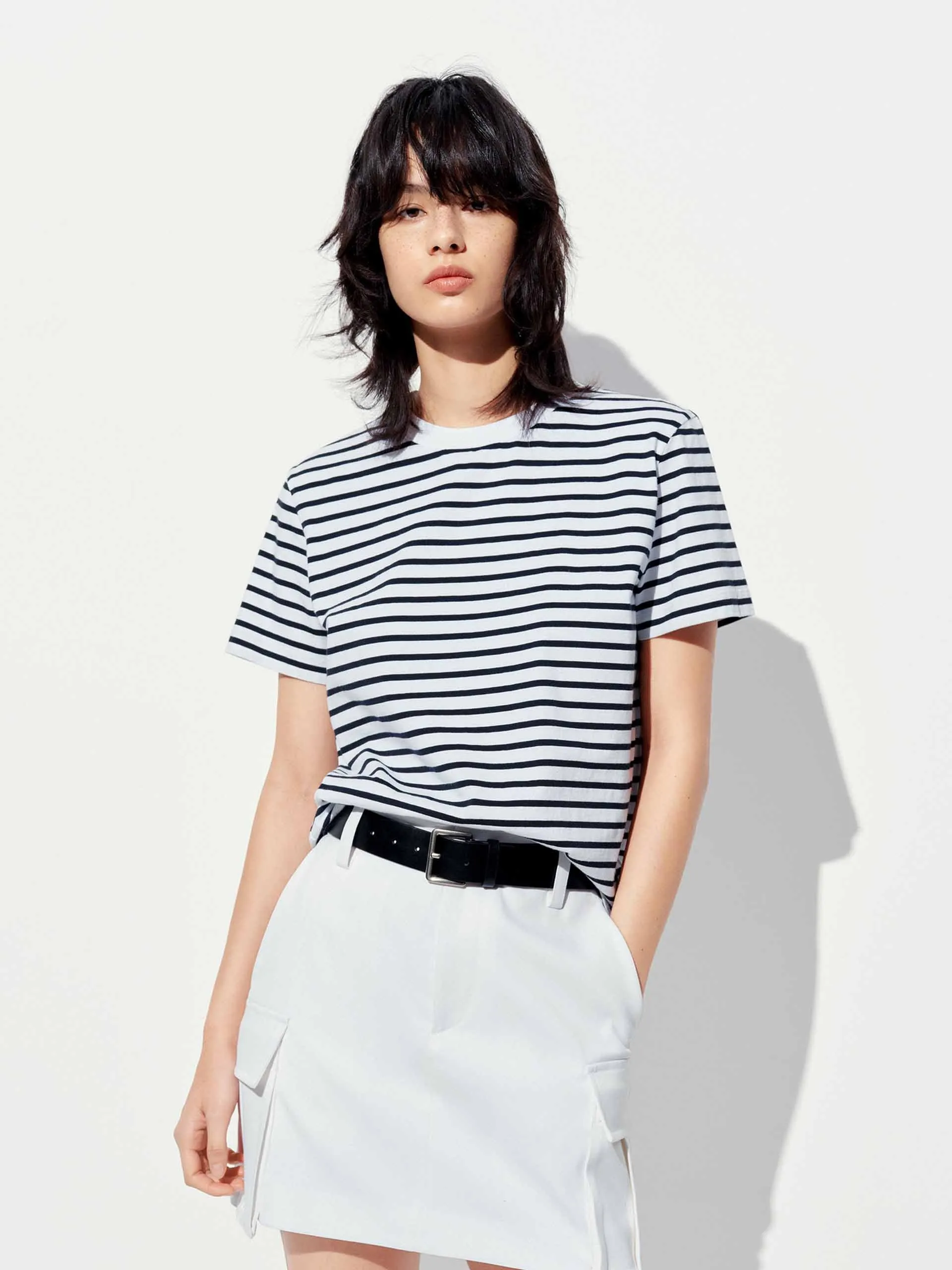 Moisture wicking Timeless Layering Striped Back Logo Cotton T-shirt