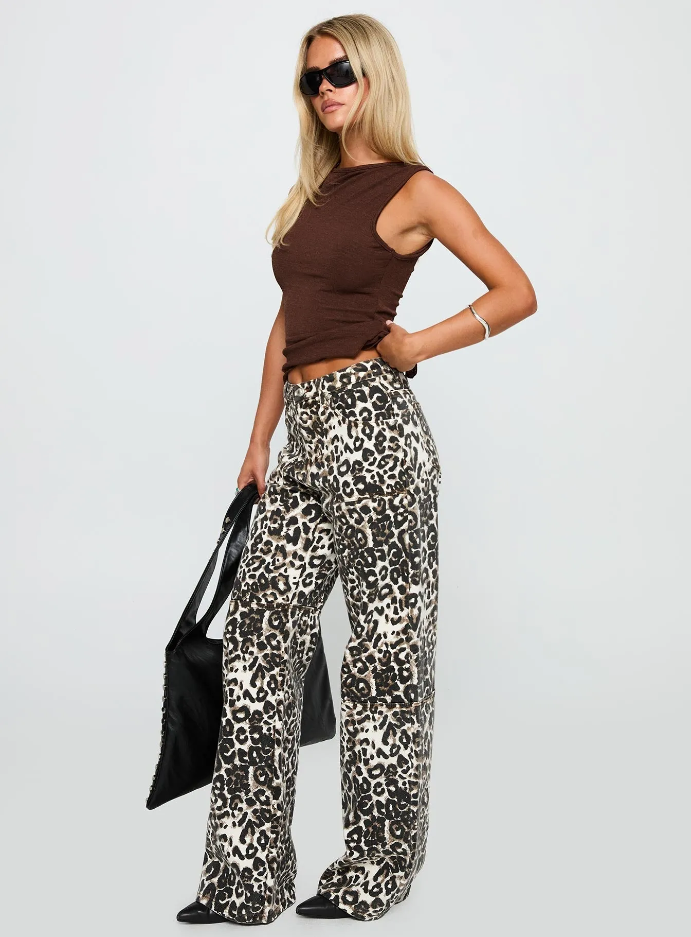 Daily Wear Summer Vibes Music Event Wild Ride High Rise Wide Leg Cargo Jeans Leopard