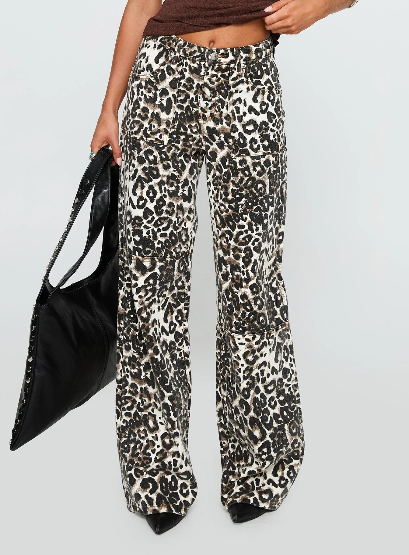 Music Event Smooth Casual Trend Setter Trendy Premium Wild Ride High Rise Wide Leg Cargo Jeans Leopard