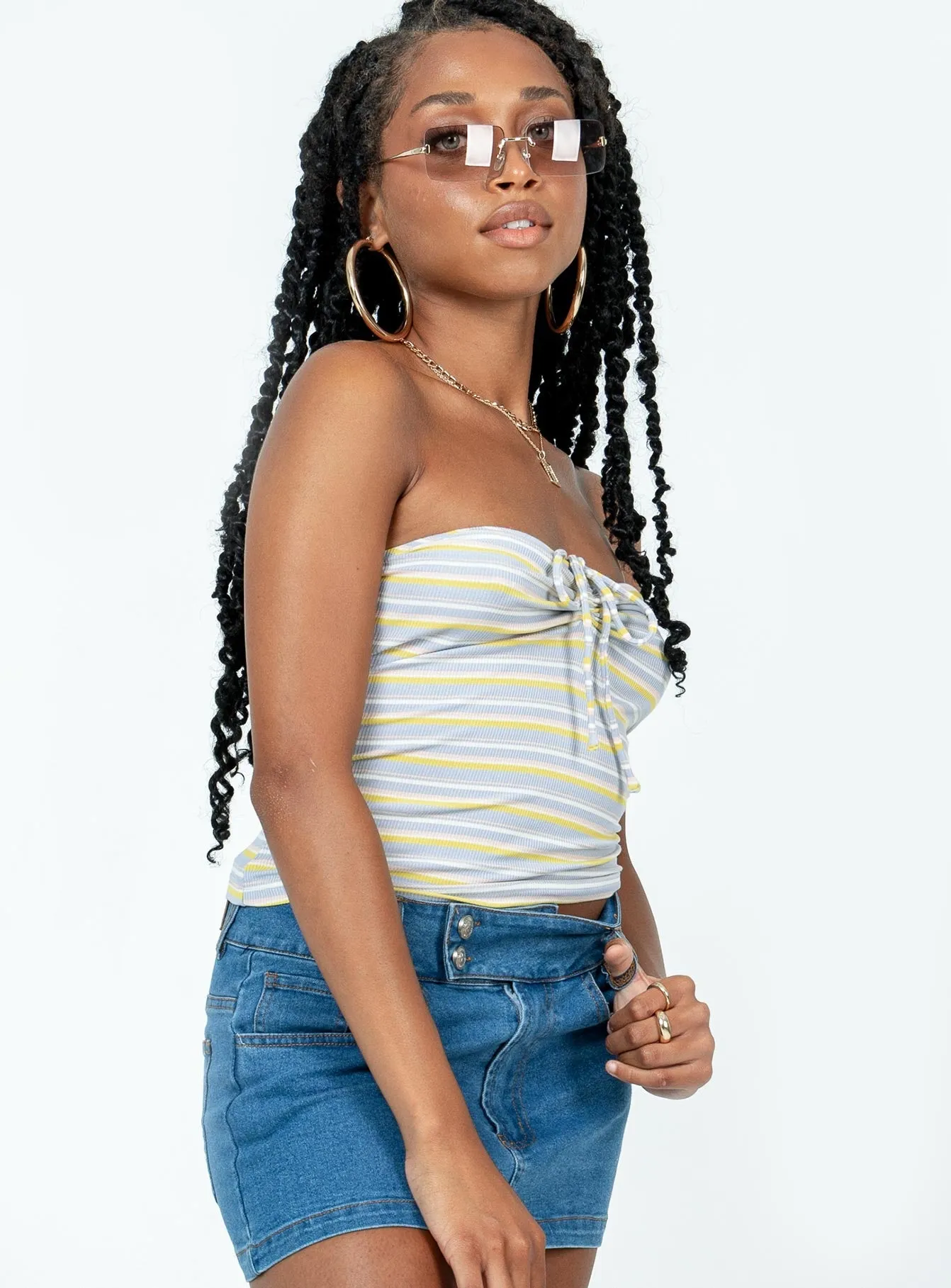 Solana Strapless Longline Top Multi Reflective details CollapsibleFrame