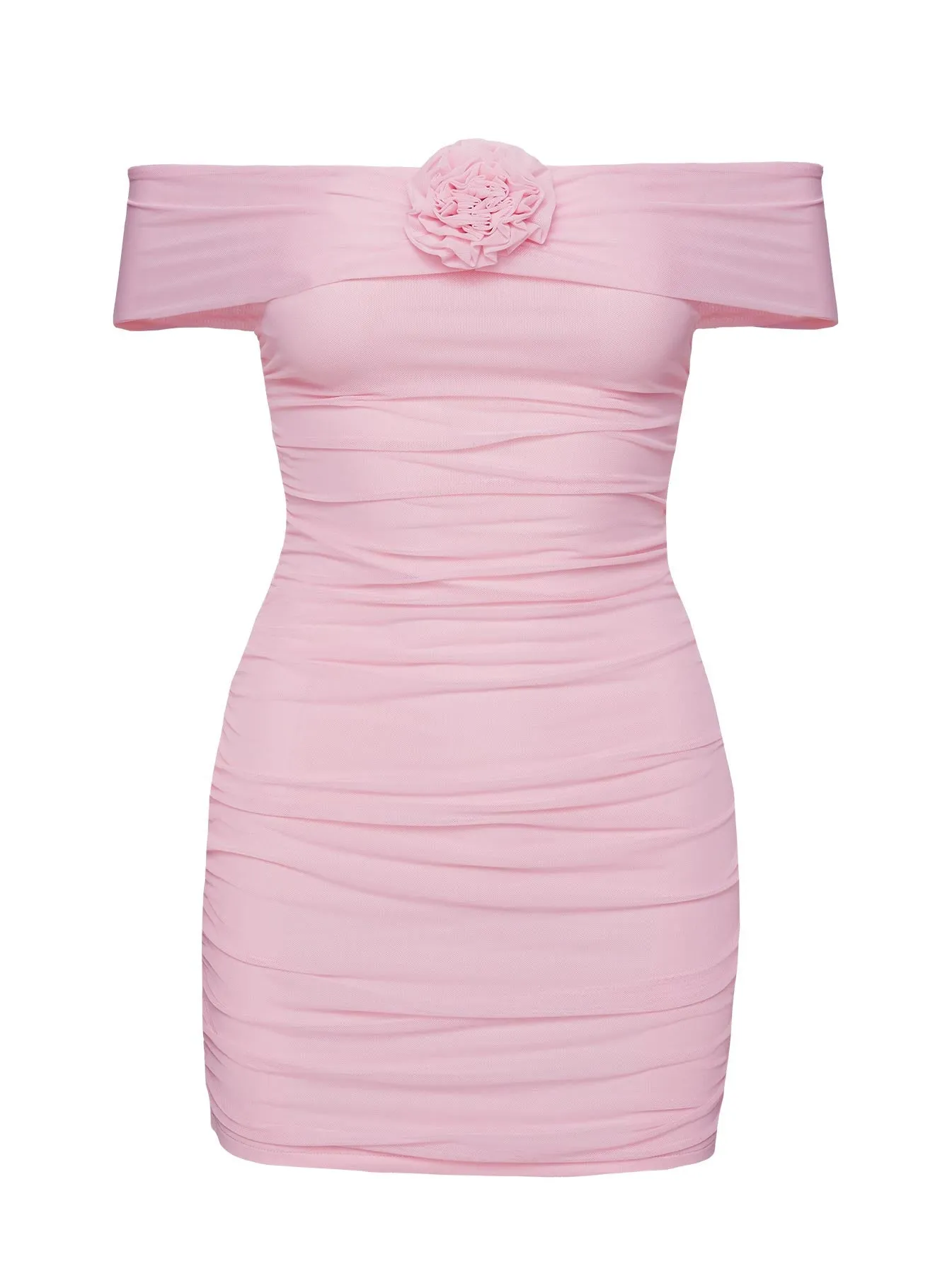 Penrose Off The Shoulder Mini Dress Pink Adjustable drawstring