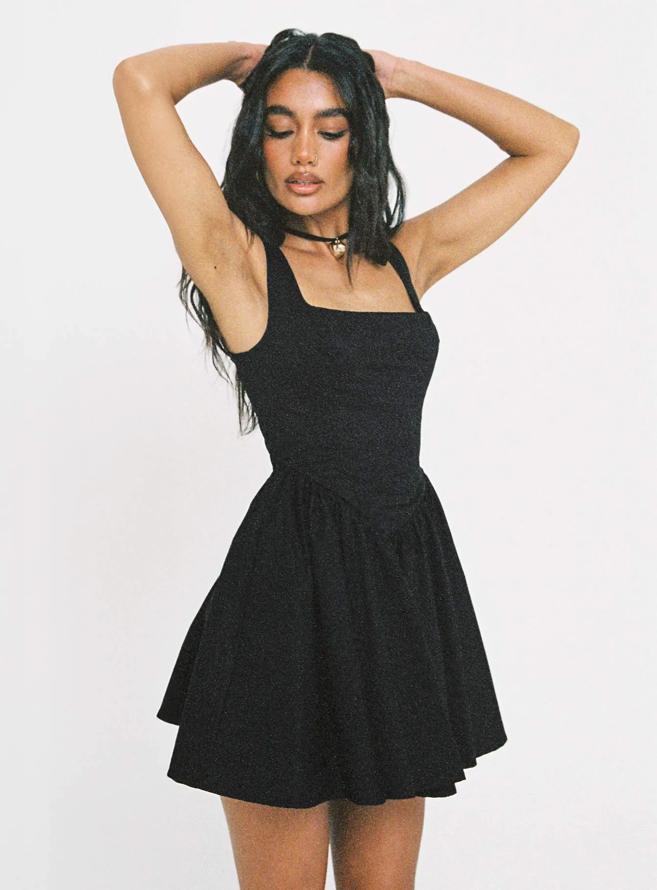Bold color mini Straplie Mini Dress Black