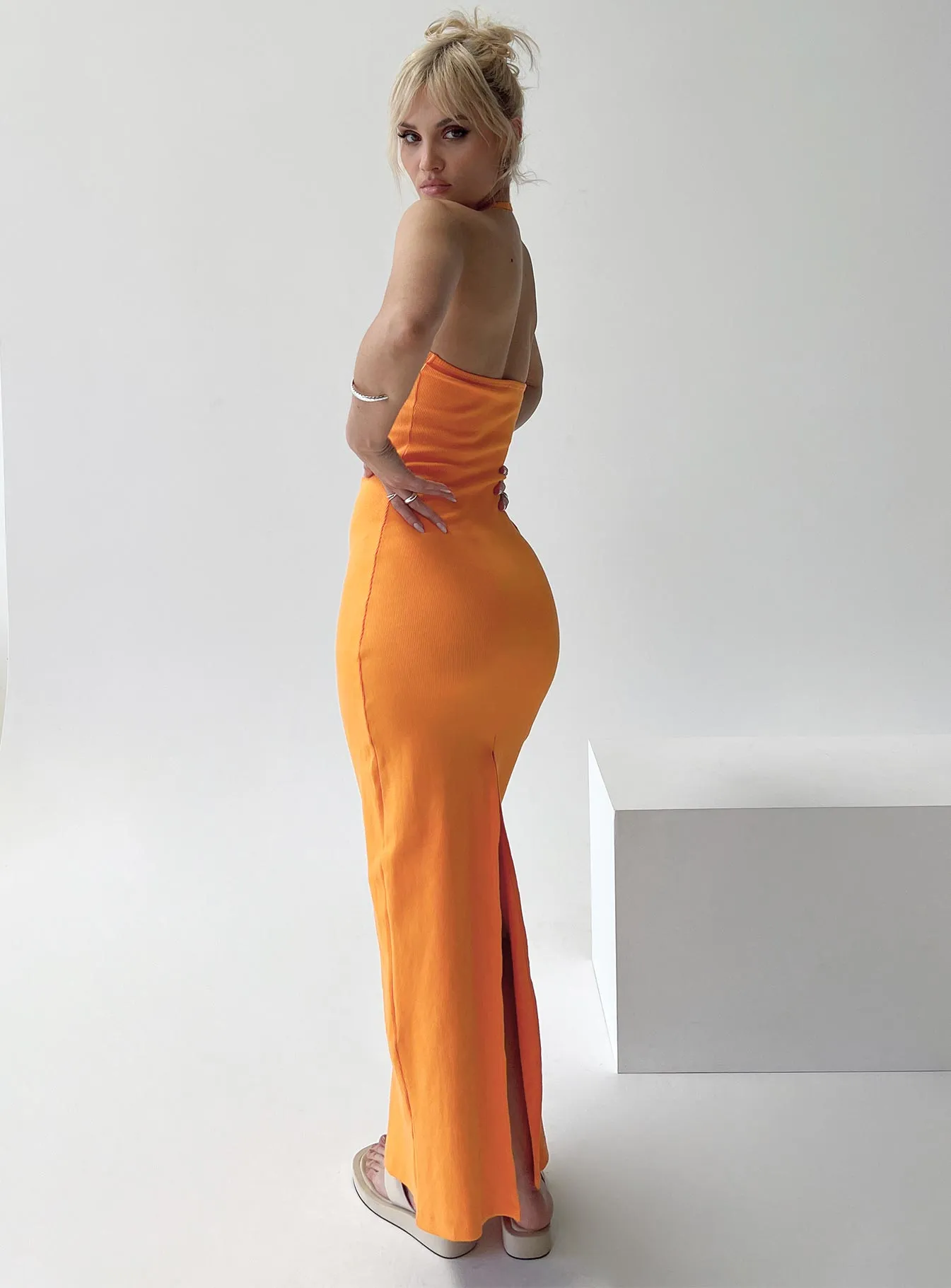 Heat Proof Cap Sleeve Karyssa Rib Maxi Dress Orange