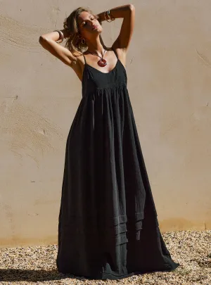 Milden Linen Blend Maxi Dress Black Mermaid Cut Gala Mood