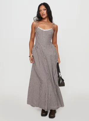 Dalanie Tie Strap Maxi Dress Brown Gingham Quartz Shine