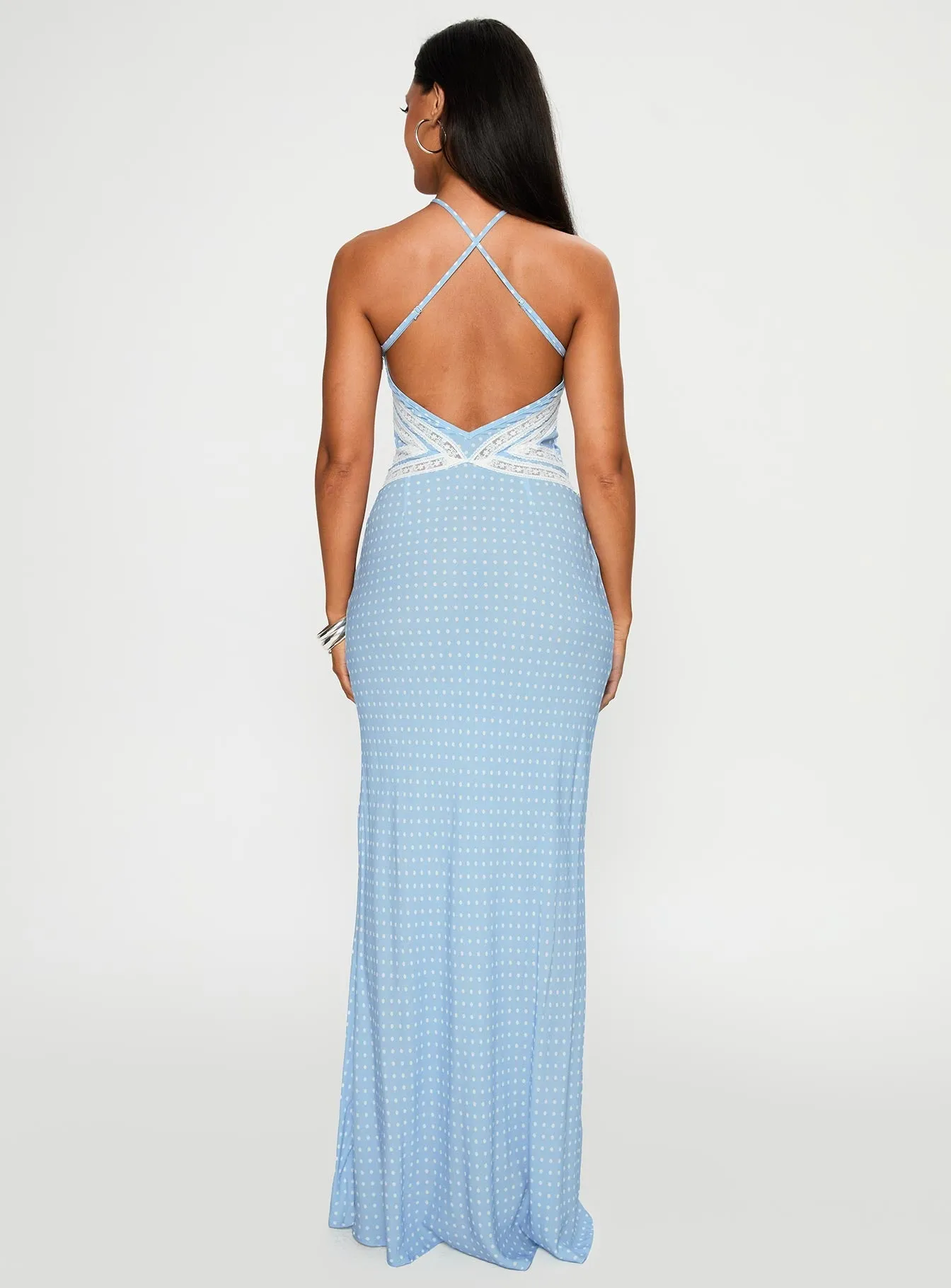 Whether worn for a casual day out or an evening event this maxi dress always looks chic Wild Joy Halter Maxi Dress Blue Polka