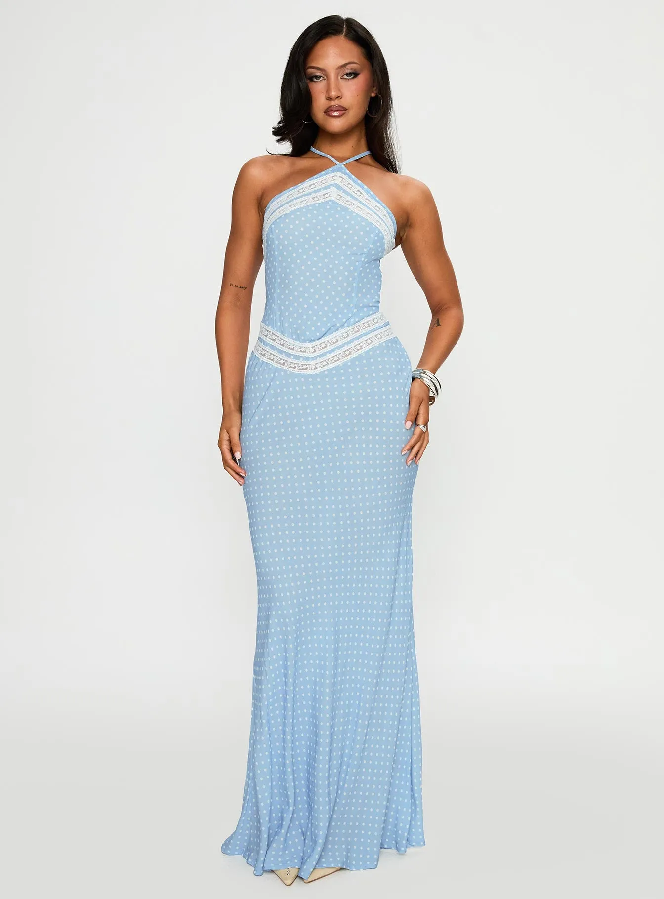 Tiered Skirt Wild Joy Halter Maxi Dress Blue Polka