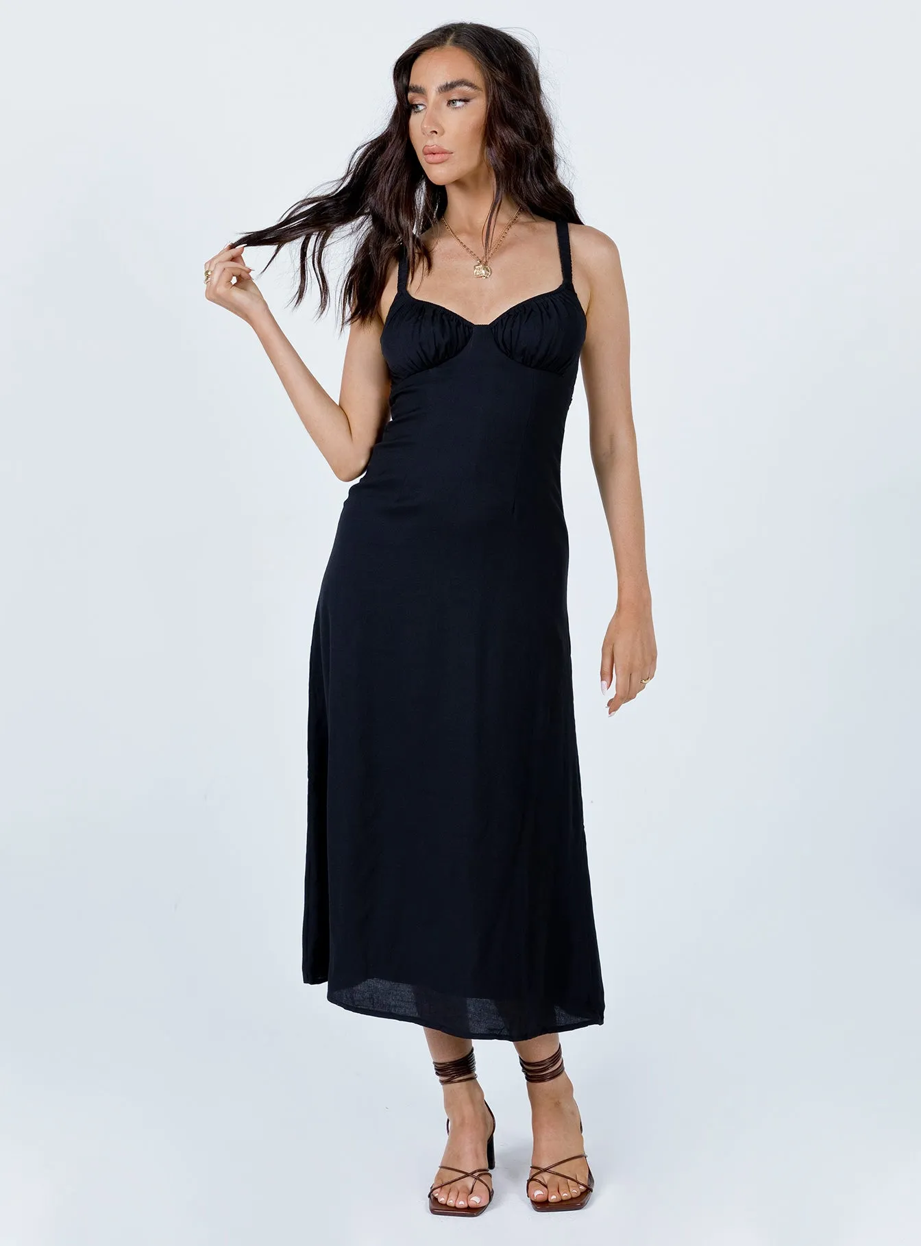 Elegant floor-length dress embroidery work Georgia Midi Dress Black