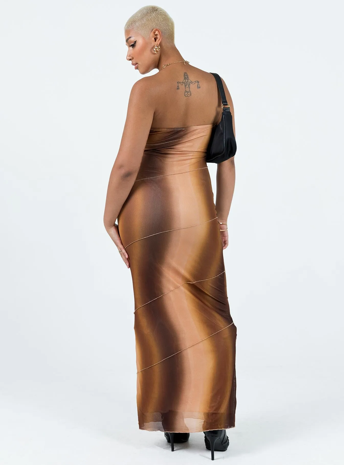 Luela Maxi Dress Brown embroidery work Feminine flowing piece