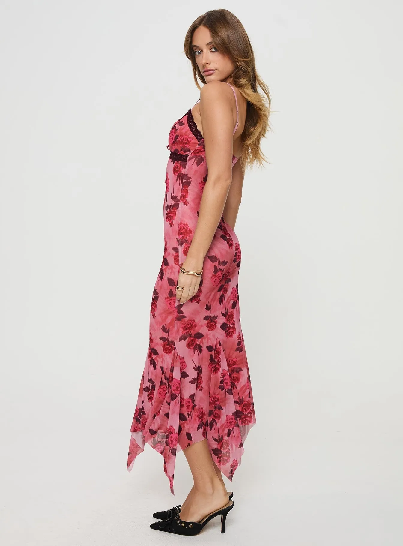 Eirini Maxi Dress Pink Floral Tassel Glow Blue Bay