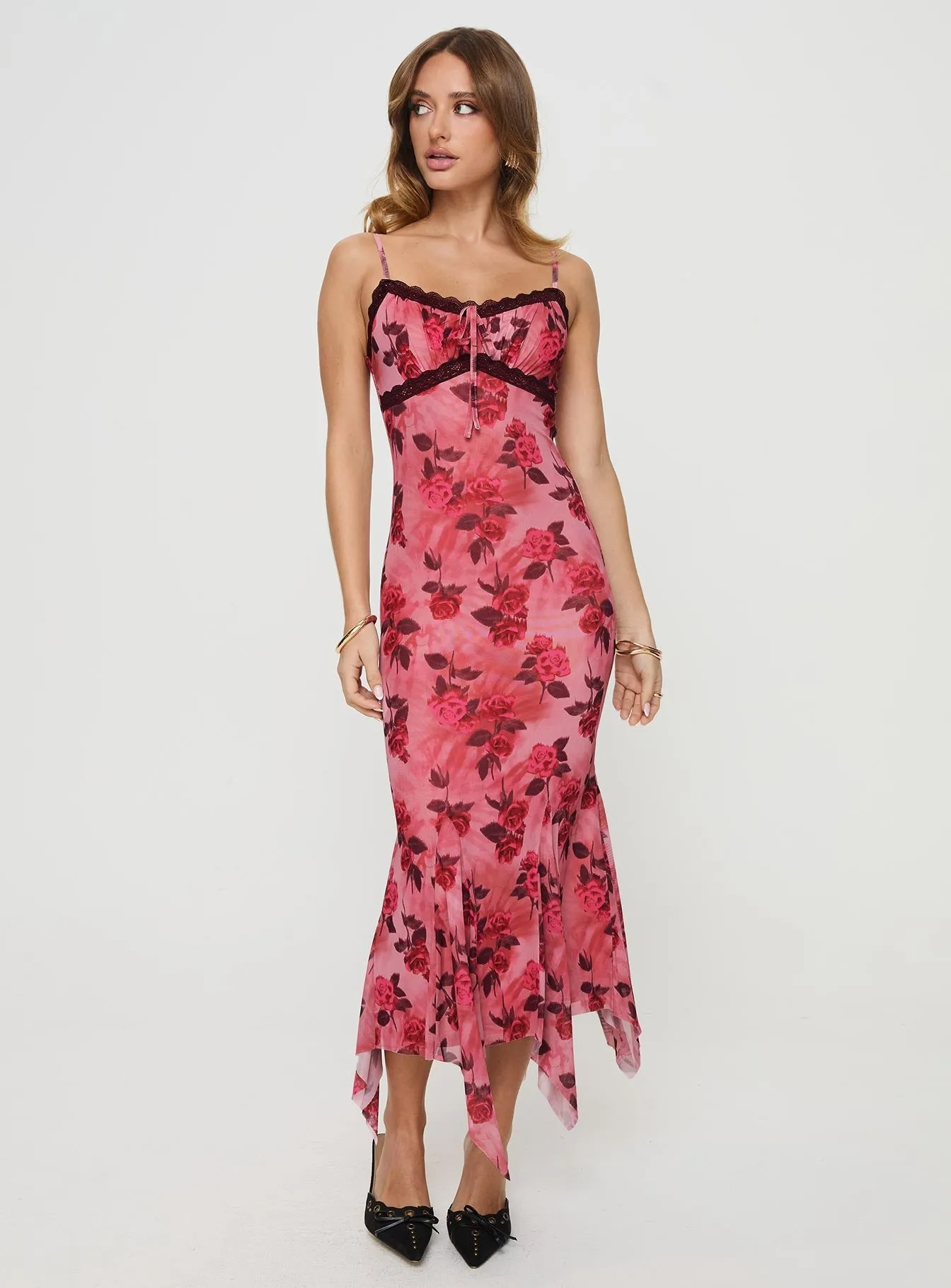 Eirini Maxi Dress Pink Floral Fashionable long silhouette