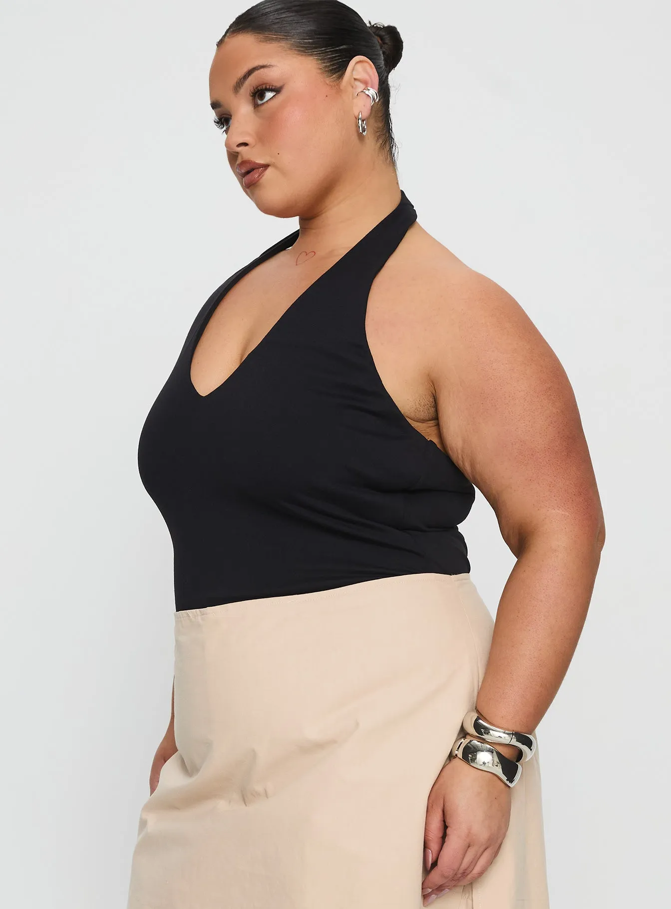 Someone New Halter Bodysuit Black Curve Travel Street Breathable Stretch