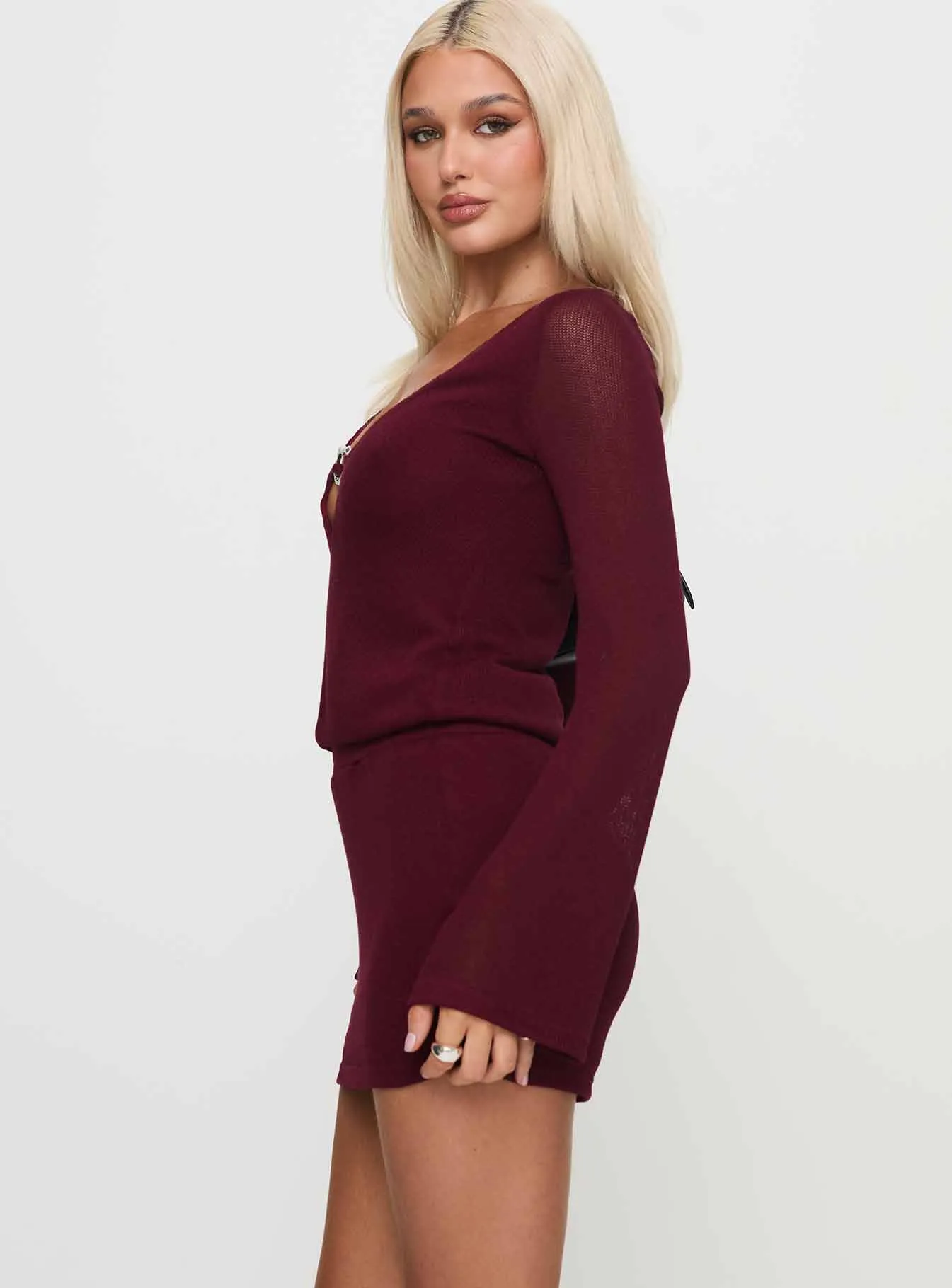 Charming Long Sleeve Mini Dress Maroon Non toxic
