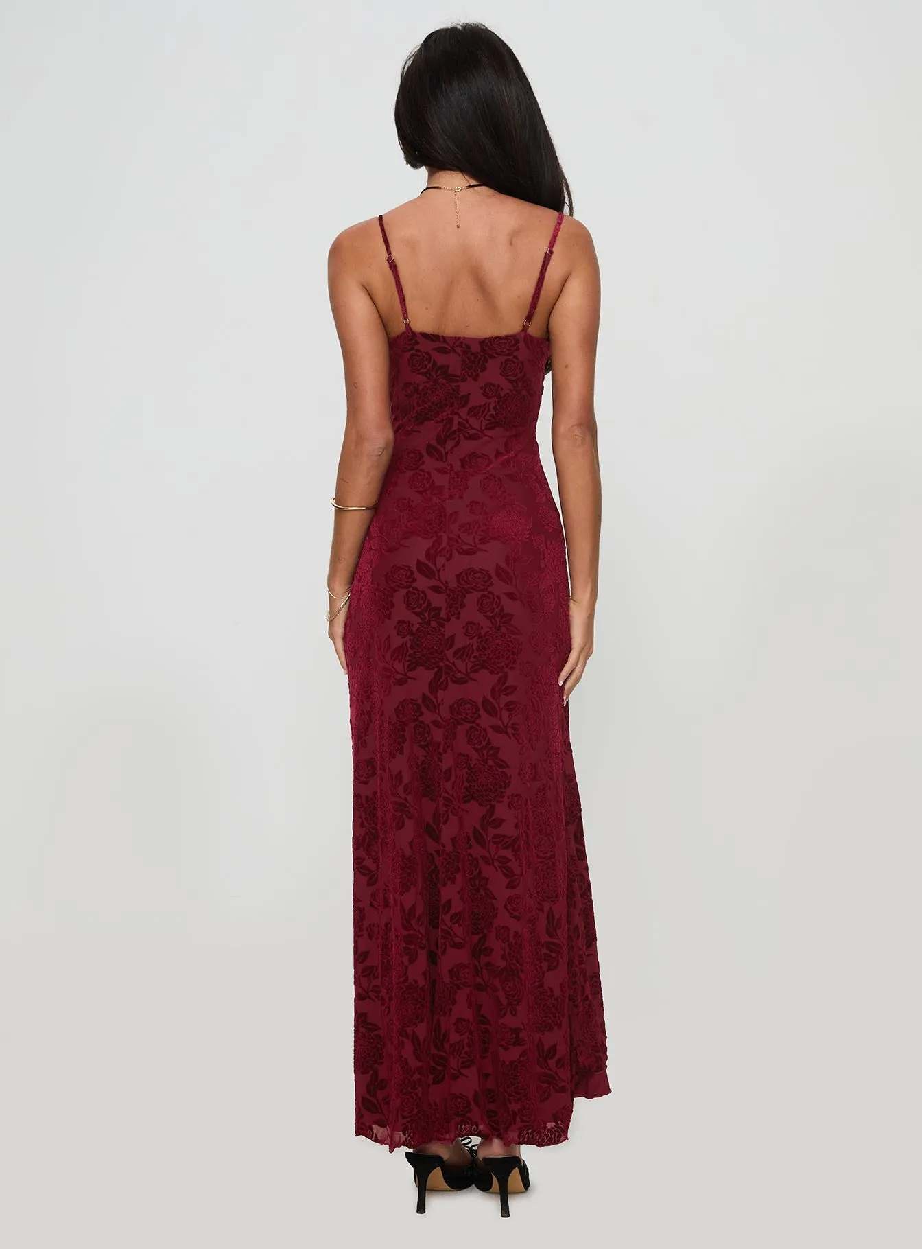 Tide Glow Rumours Slippy Burnout Maxi Dress Burgundy