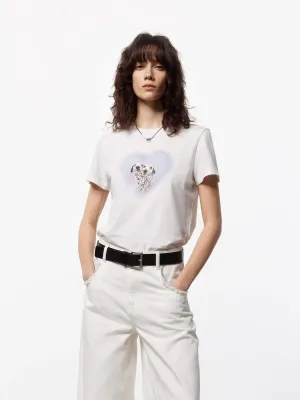 Cartoon Print Fitted T-shirt Reinforced Hemline
