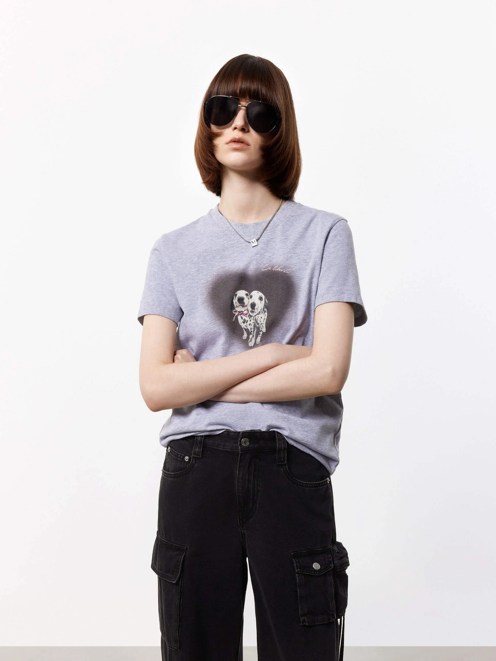 Seam Free Shoulders Trendy Comfort Fit Cartoon Print Fitted T-shirt