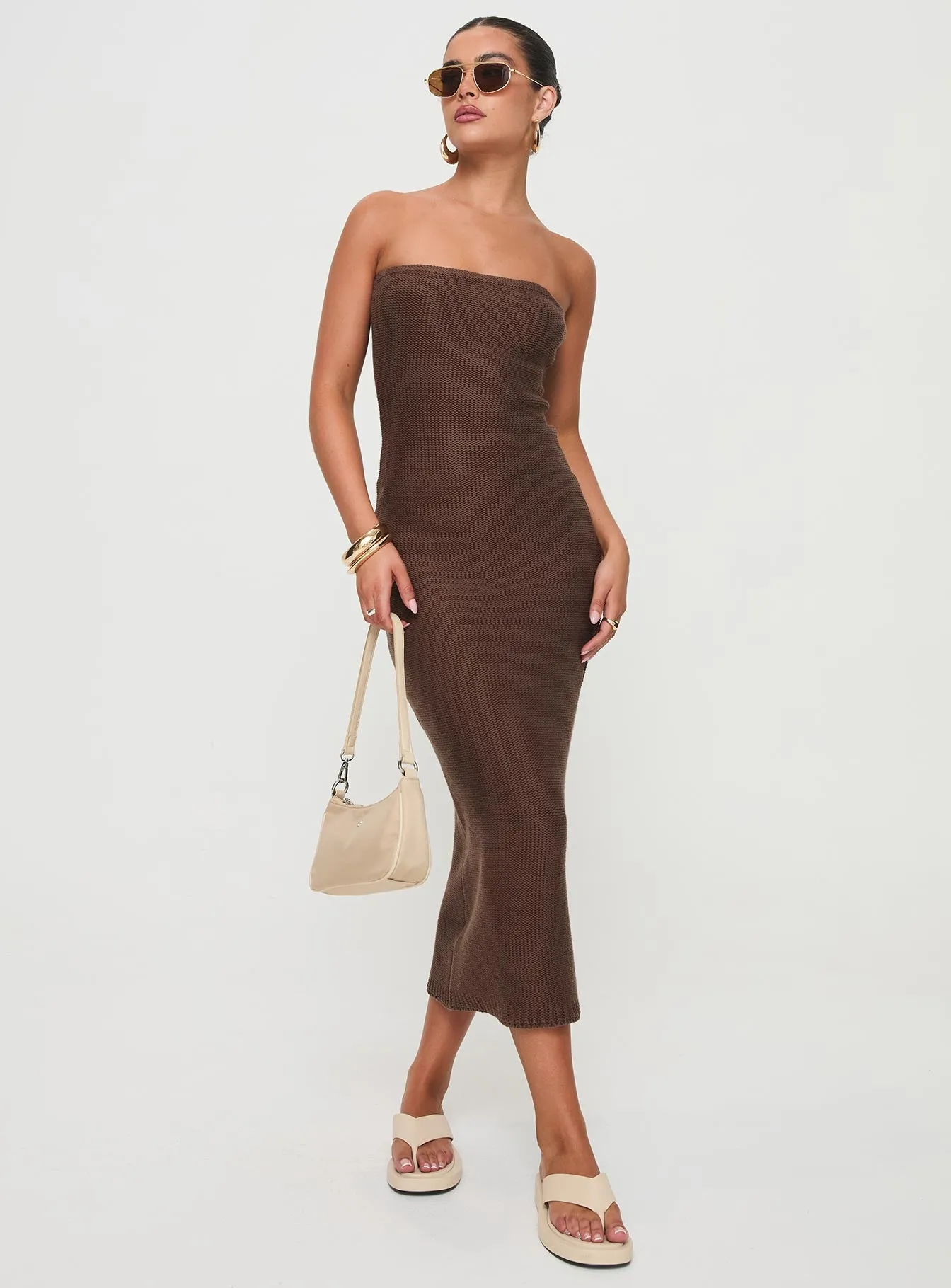 Air Glow Perfect for warmer months this dress provides a light and breezy fit without sacrificing style Flow Strapless Maxi Dress Brown