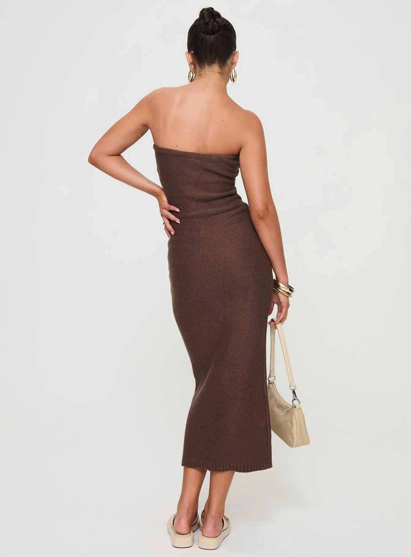 Flow Strapless Maxi Dress Brown Long Sleeve