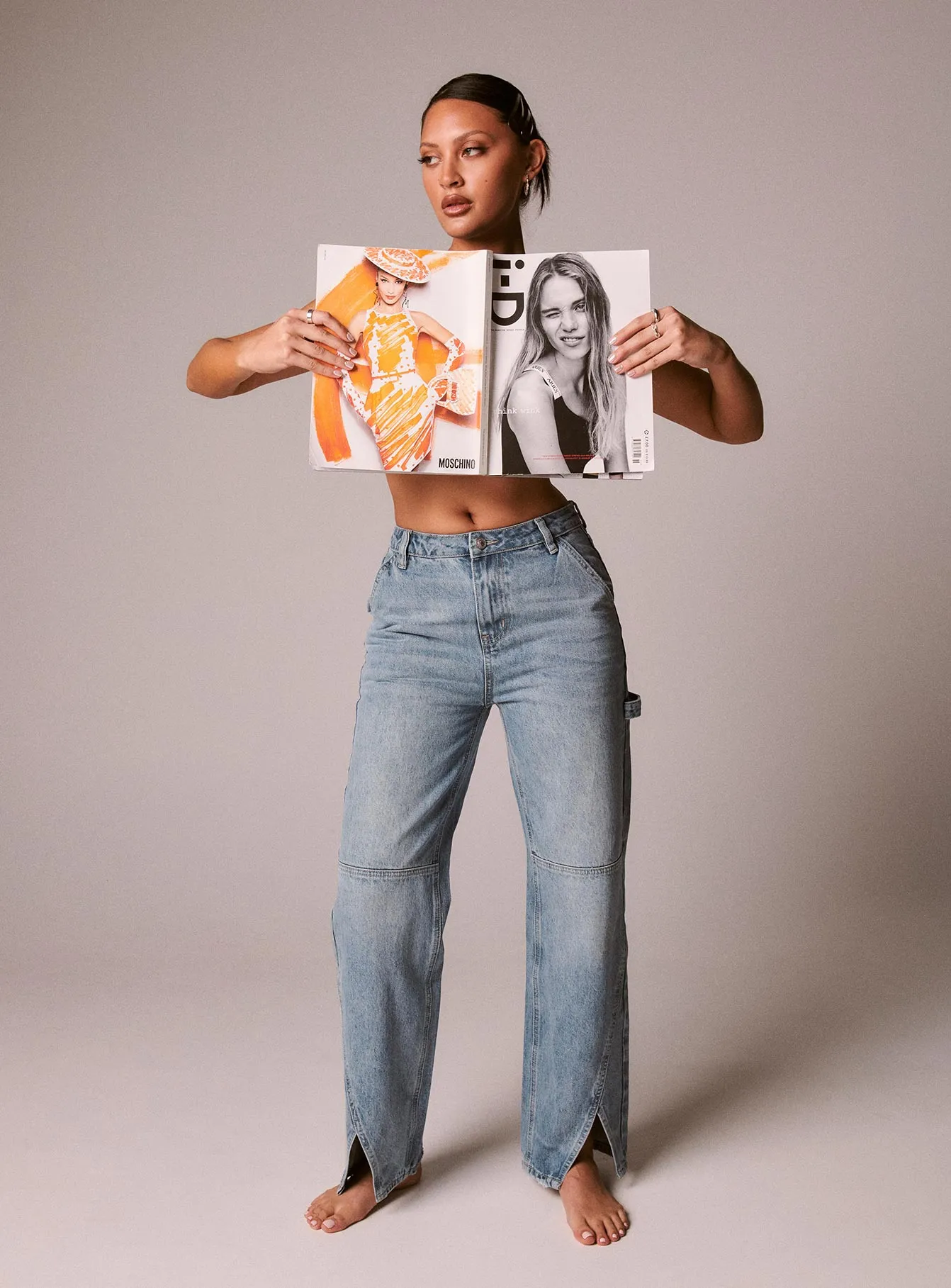 Rihanna Split Hem Jeans Mid Blue Fashion Essential Shopping Day Outdoor Enthusiast