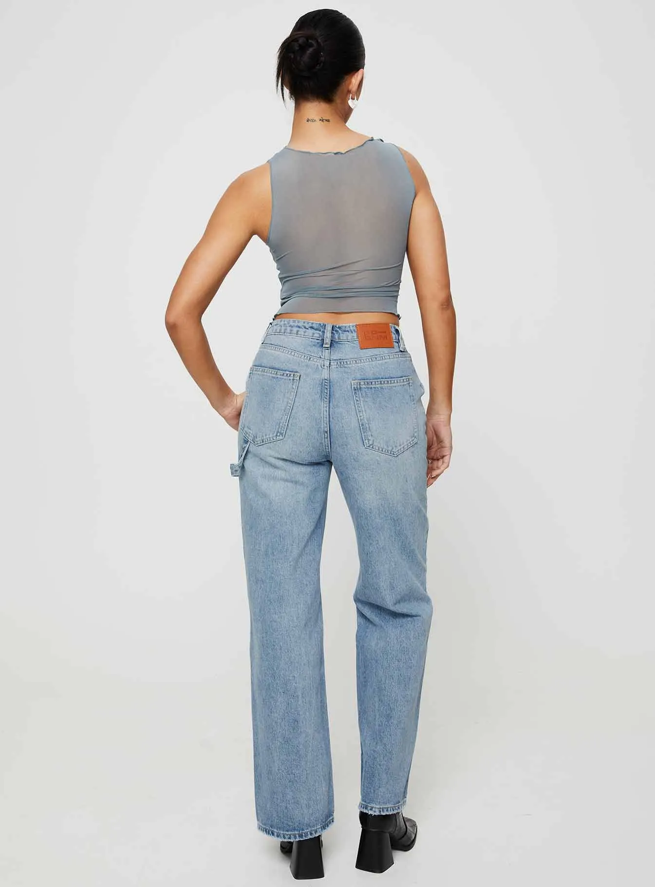 Rihanna Split Hem Jeans Mid Blue Textured Smart Casual Road Trip Eco Friendly Dye